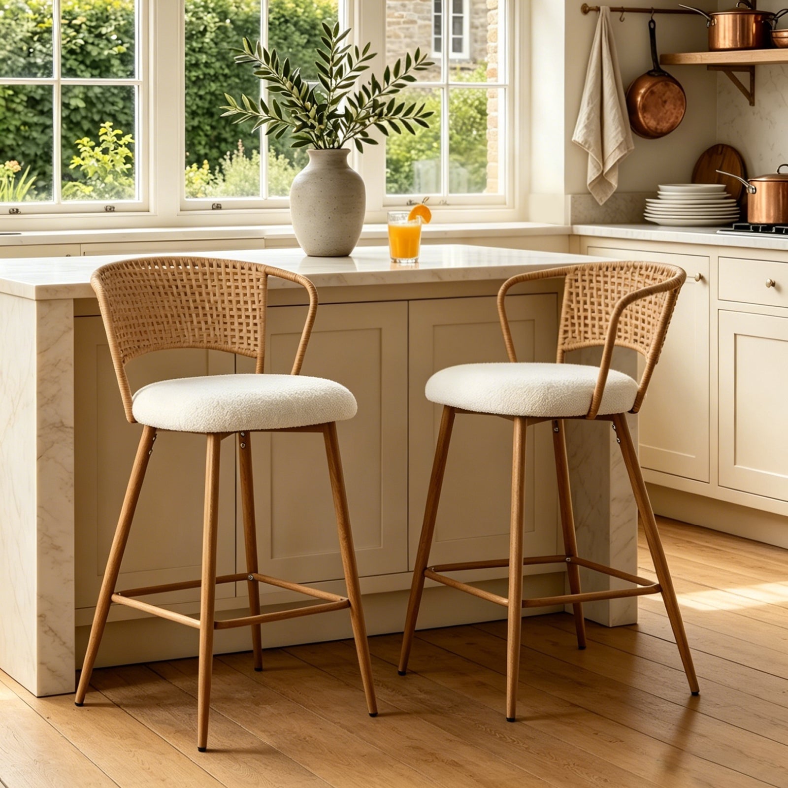 Bergljot Rattan Counter Stool (Set of 2)