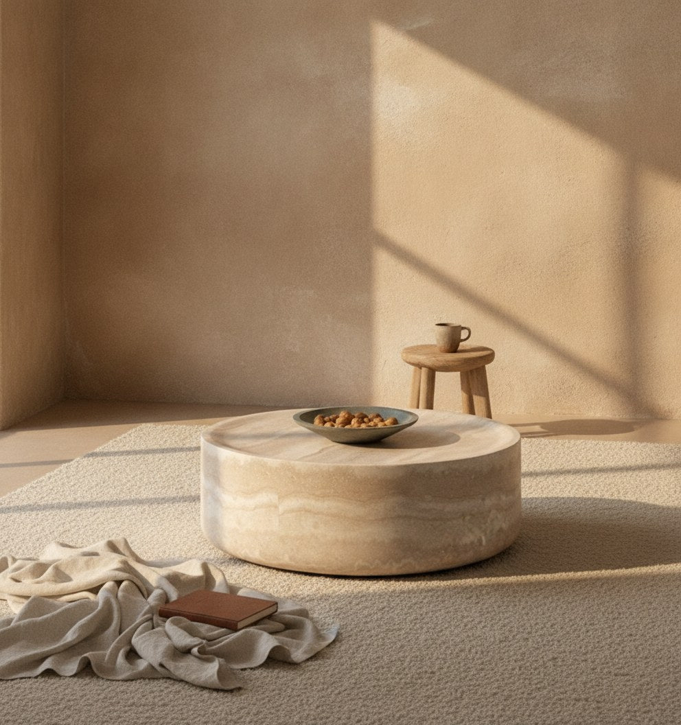 Tove Round Travertine Coffee Table
