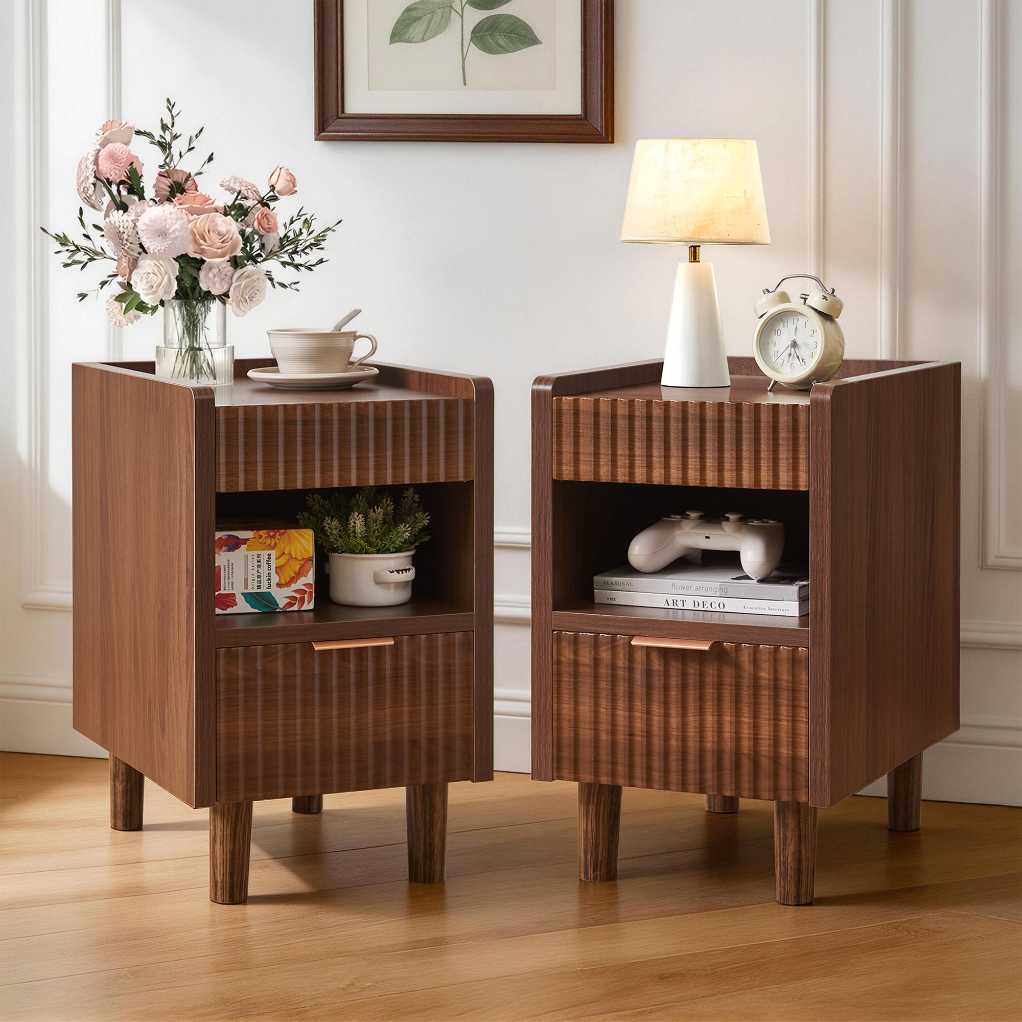 Maren Fluted Walnut Nightstand