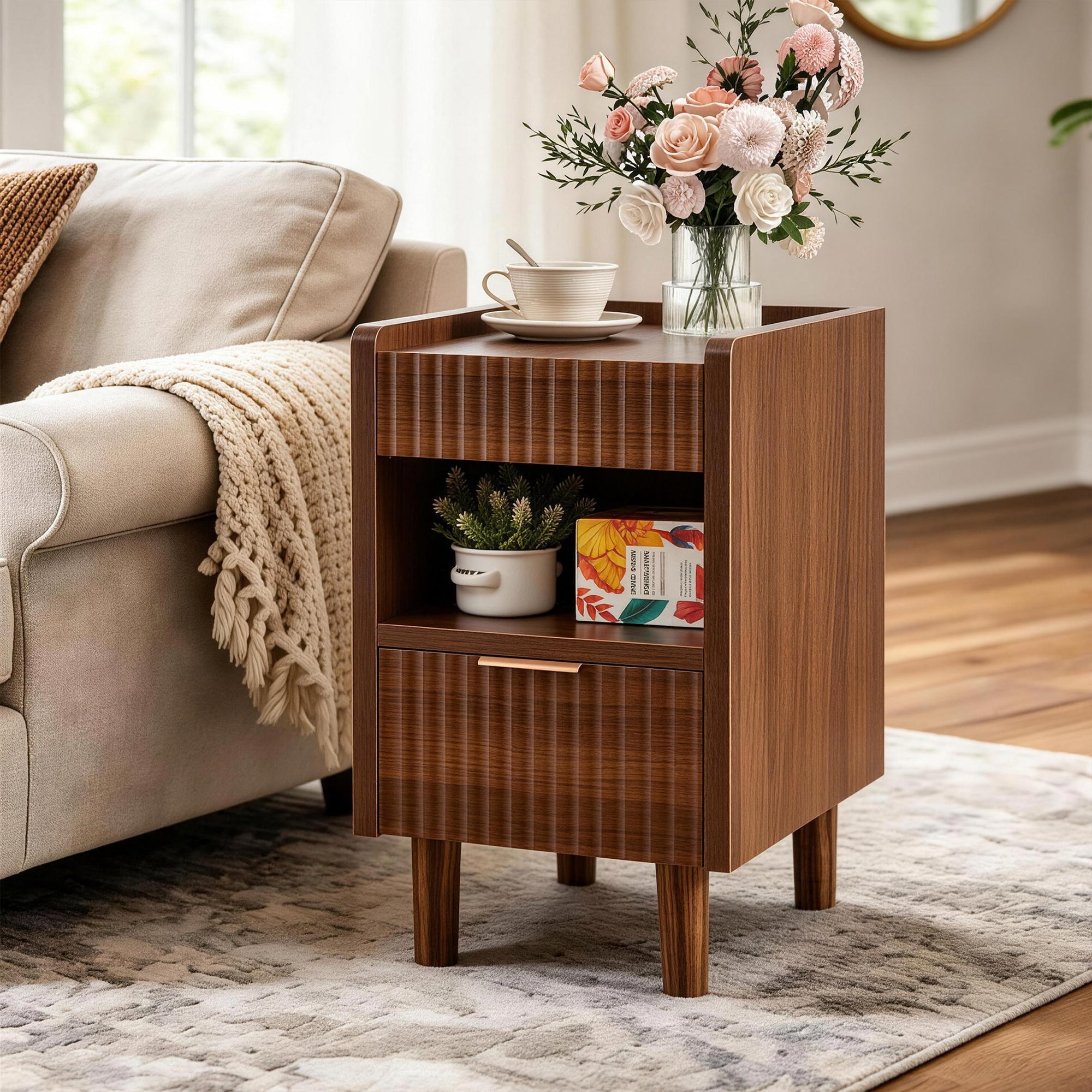 Maren Fluted Walnut Nightstand