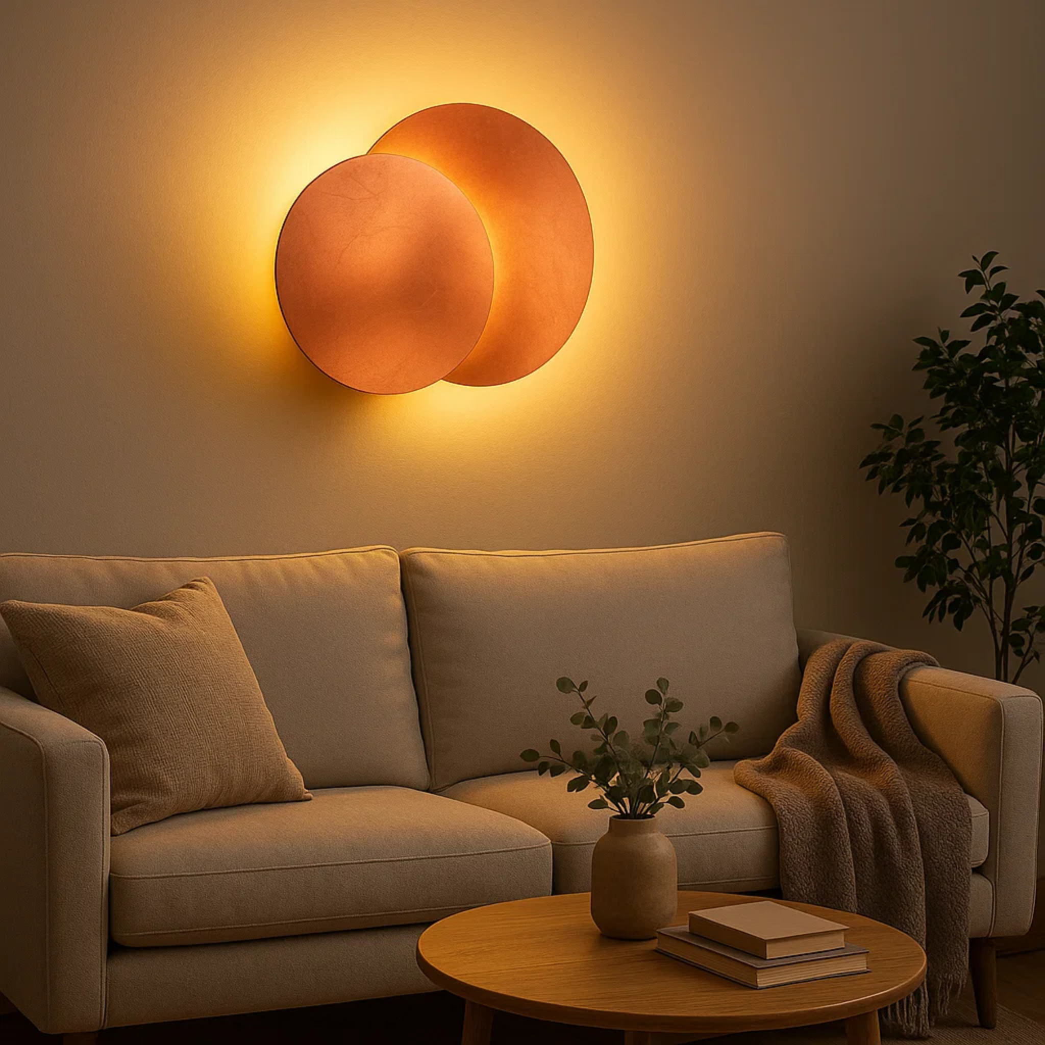 LED-wandlamp in overlappende ronde schijfvorm