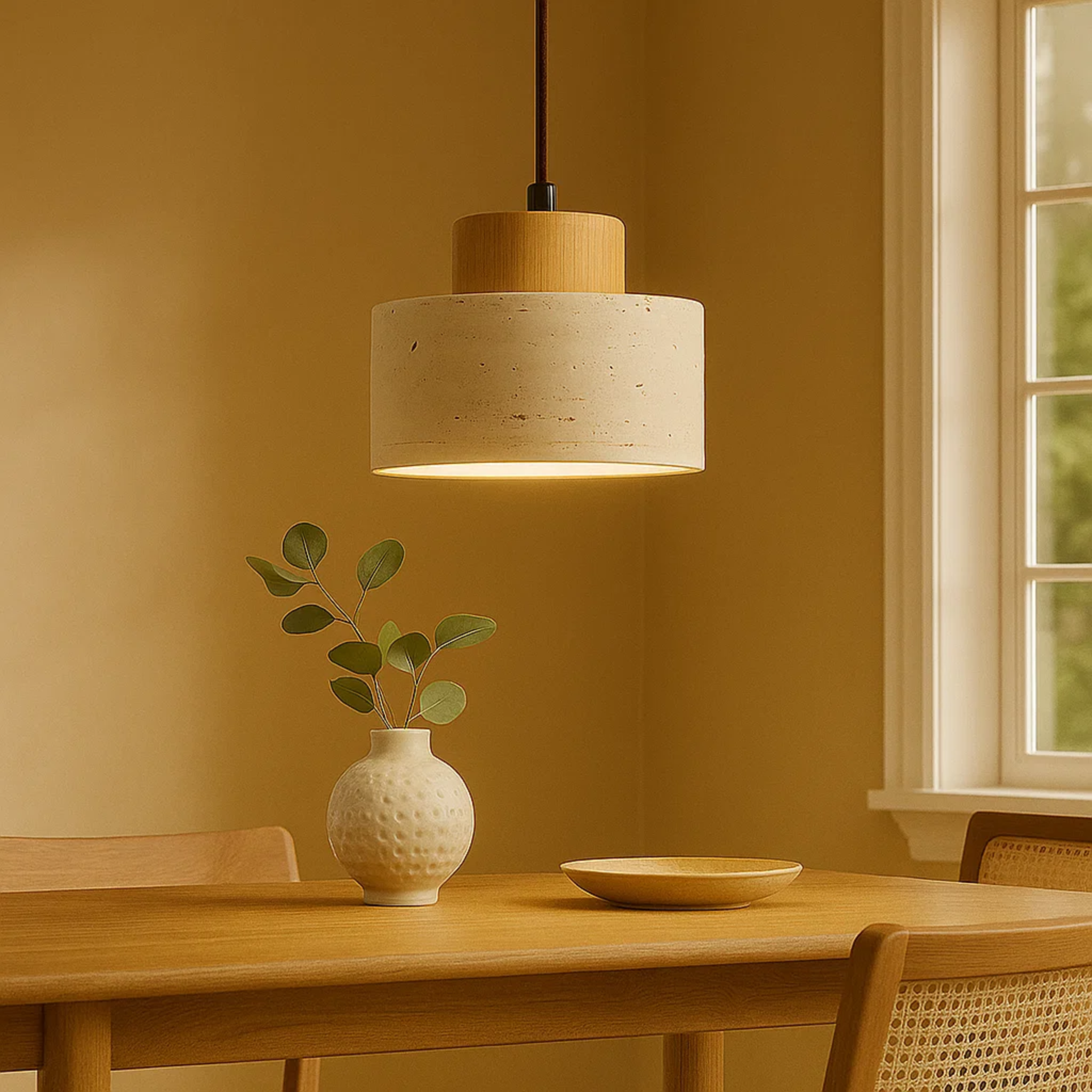 Travertine pendant lamp for a natural atmosphere