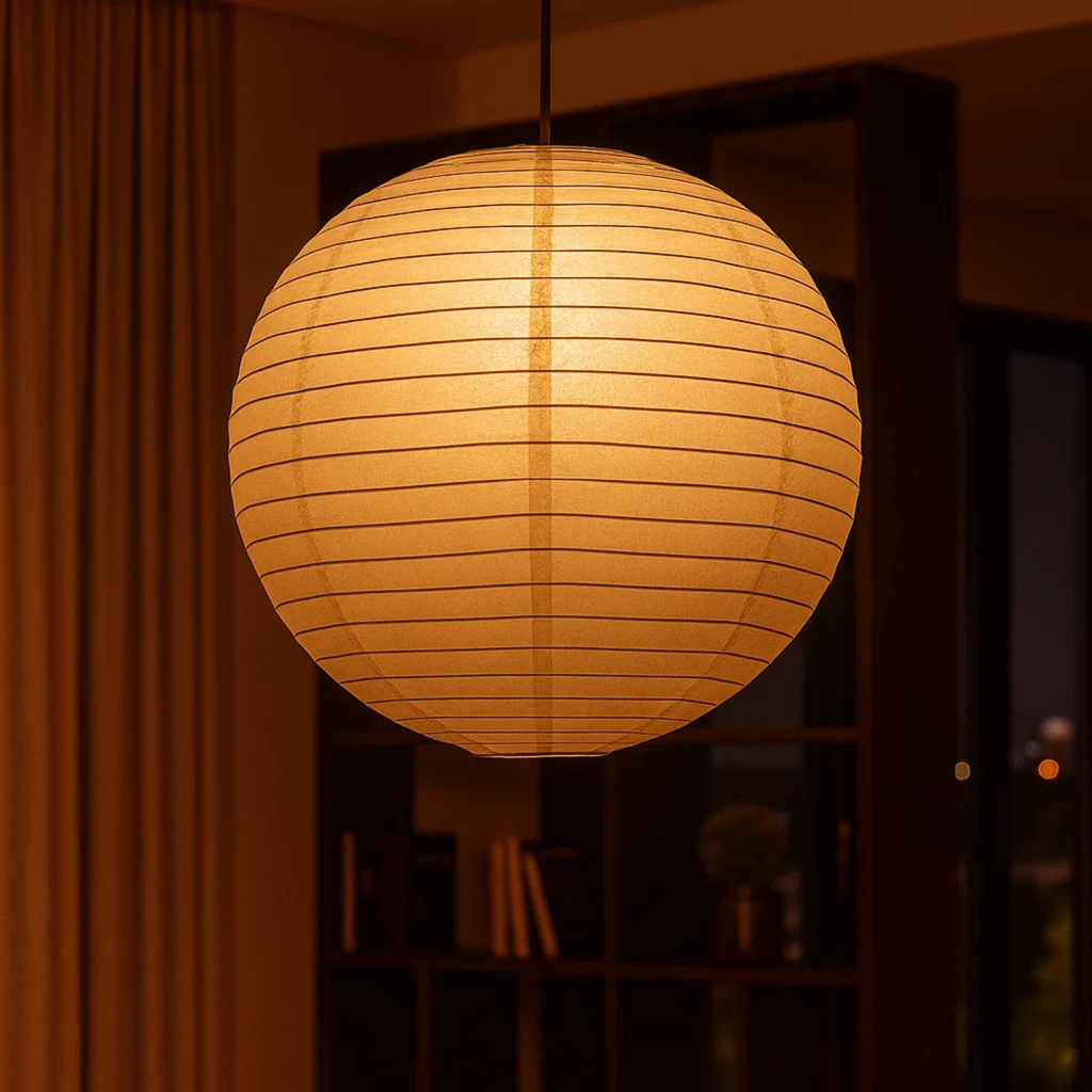 Japandi hanglamp met papieren lantaarnkap