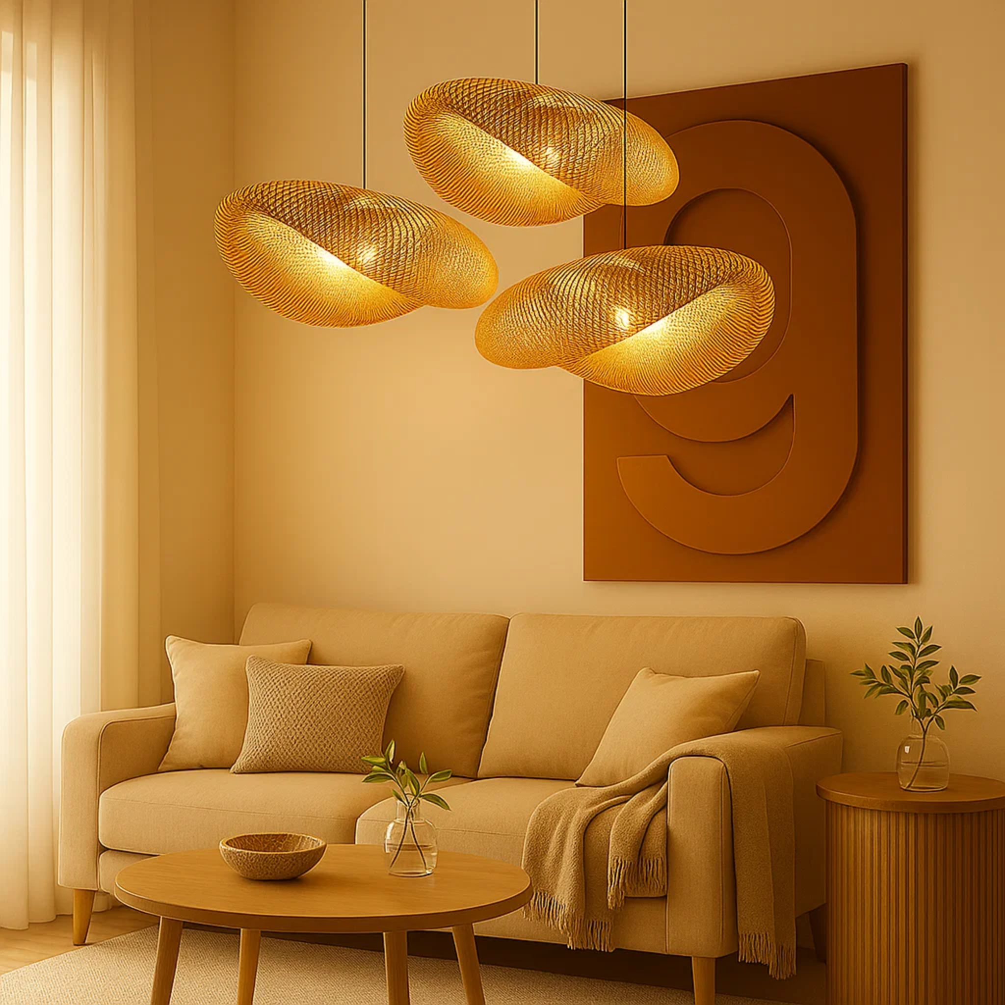 Warme bamboe plafondlamp voor een rustige sfeer