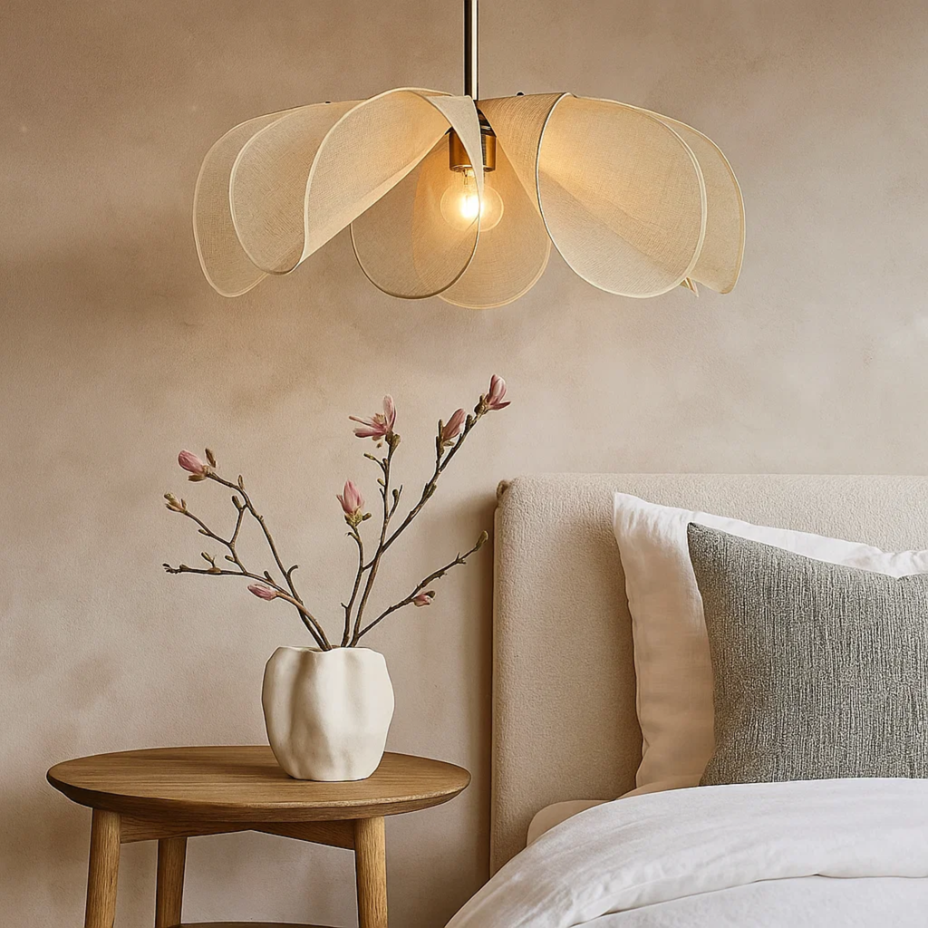 Bloemvormige plafondlamp van stof