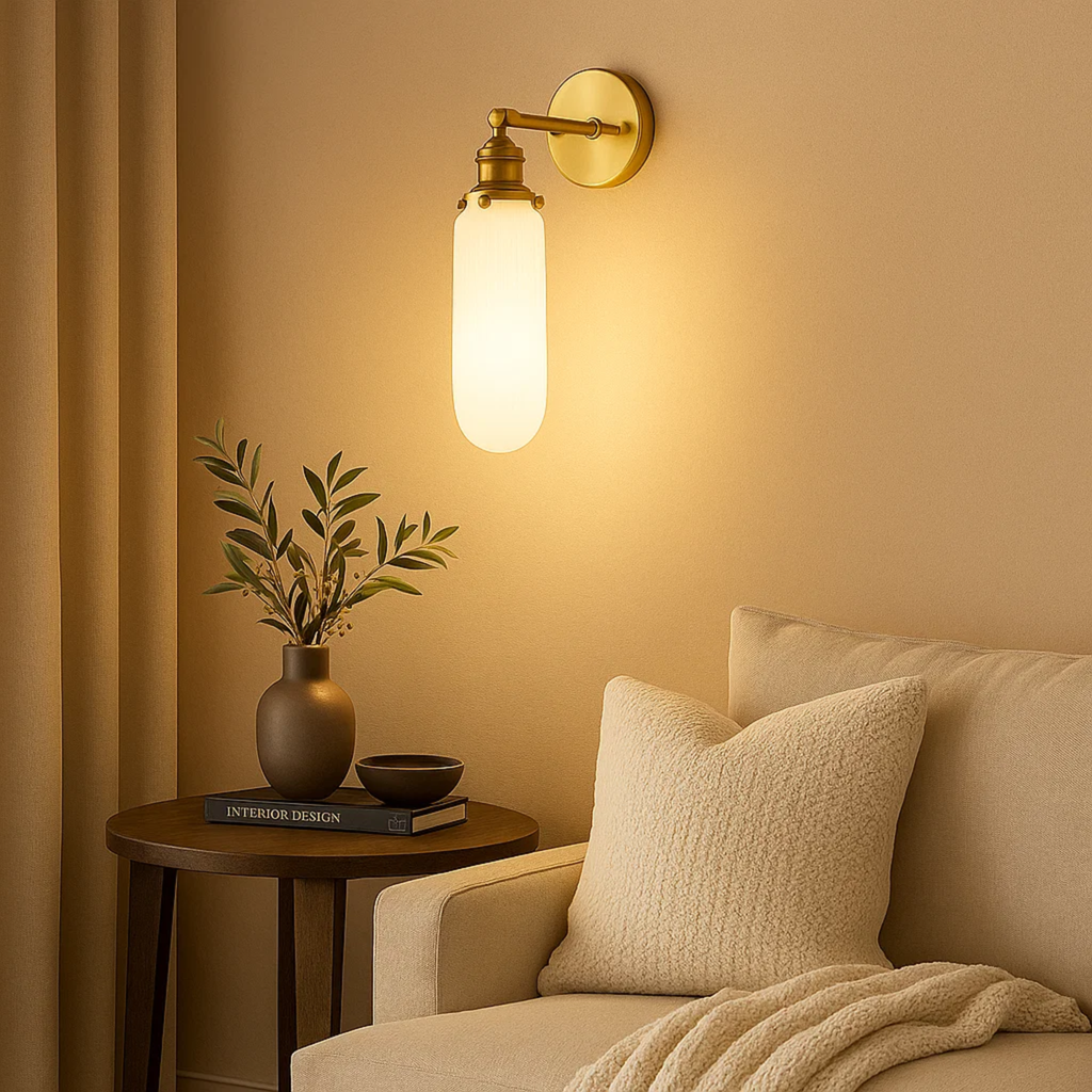 Moderne porseleinen wandlampen in messingkleur met wit