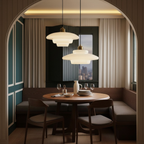 Witte glazen hanglamp in mid-centurystijl