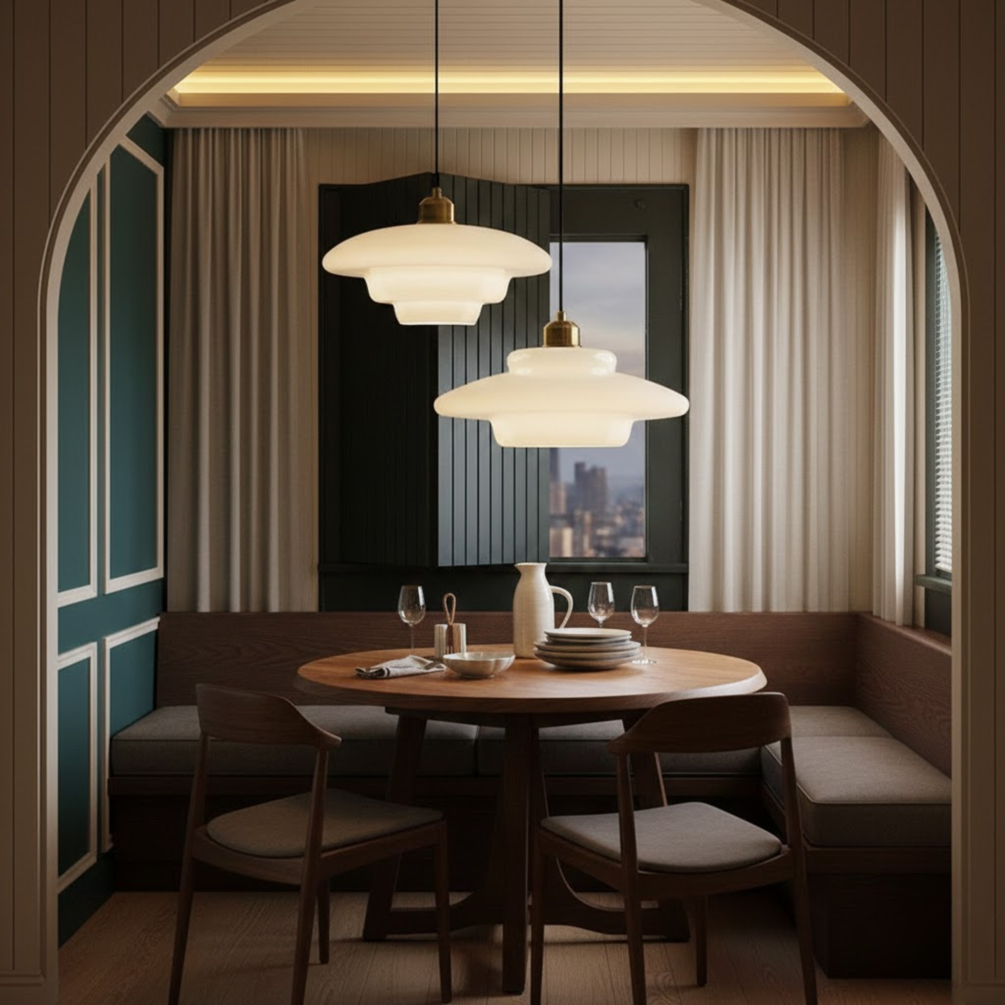 Witte glazen hanglamp in mid-centurystijl