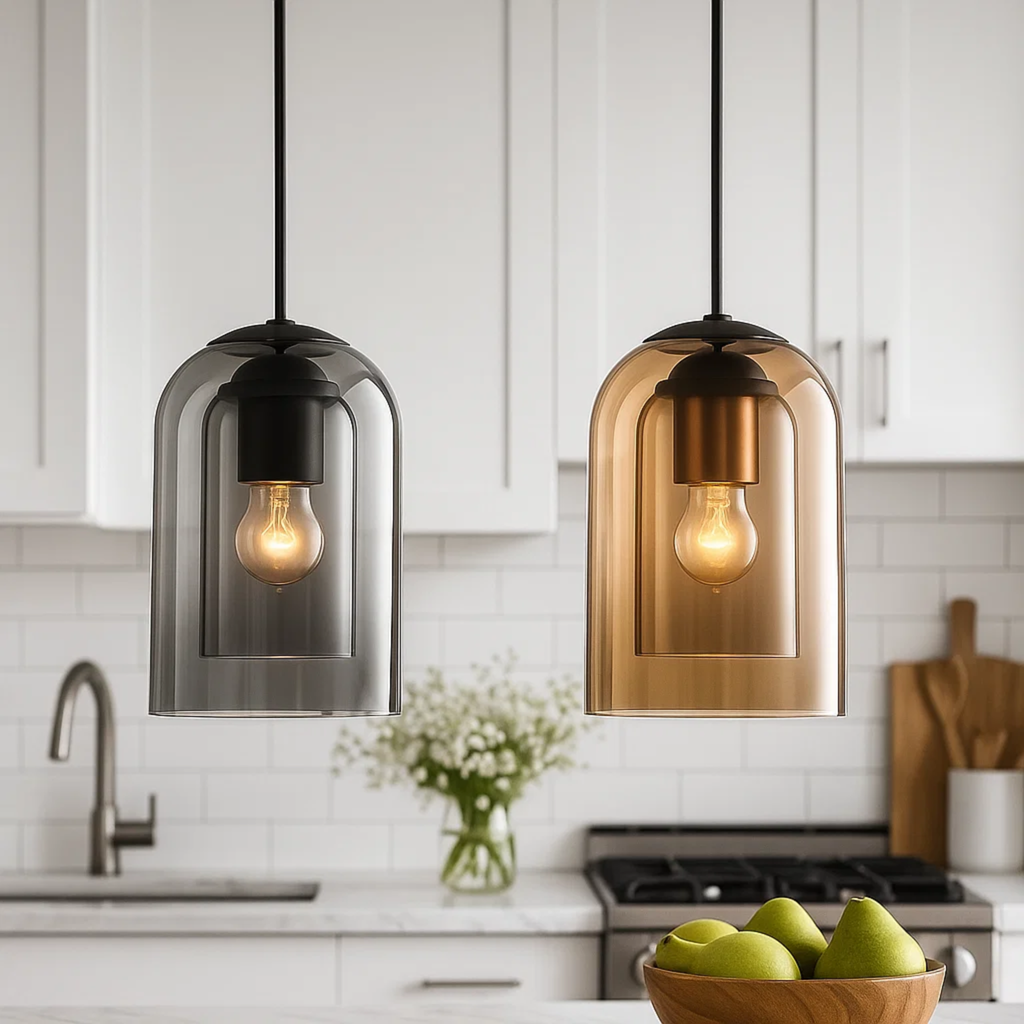 Moderne hanglamp met dubbele glazen kap