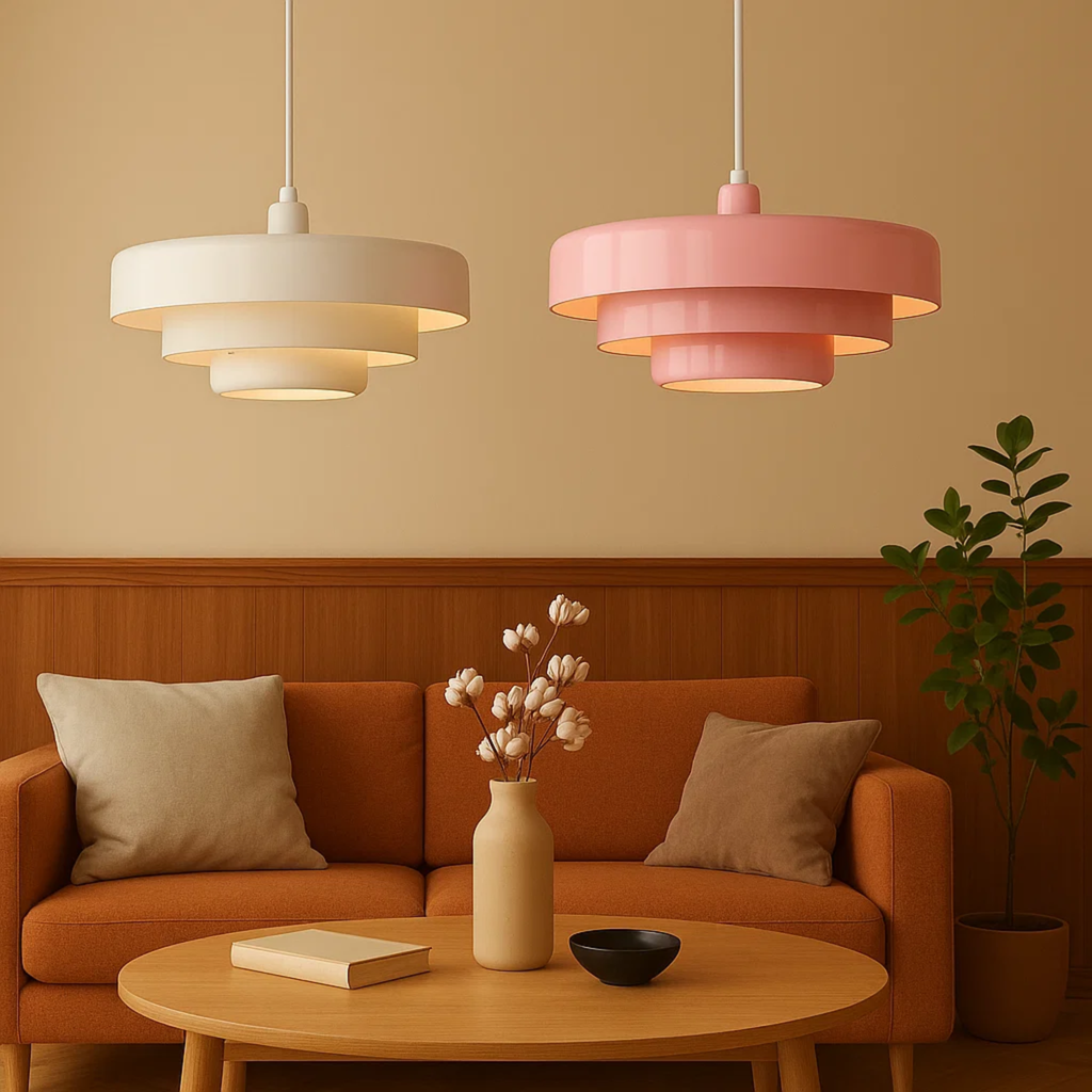 Retro gekleurde hanglamp met gelaagde kap