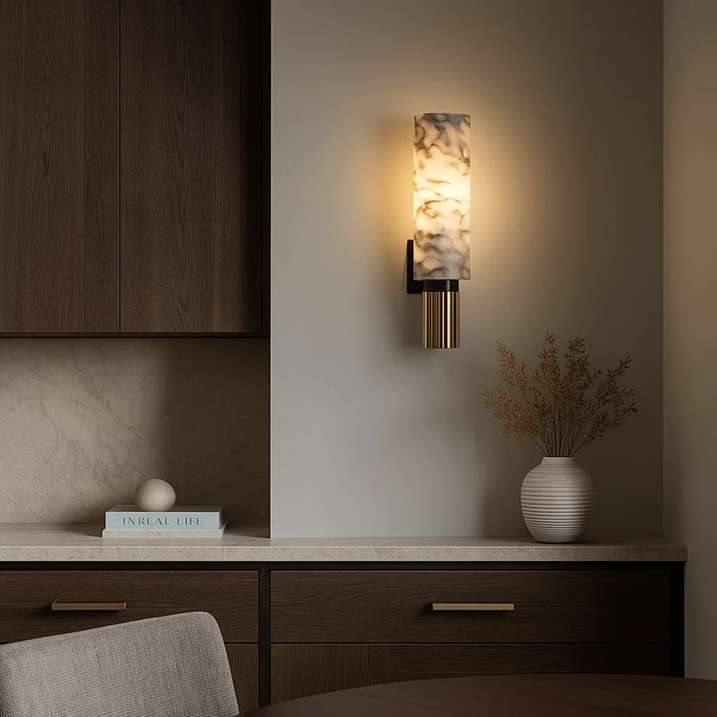 Wall lamp made of stone and copper