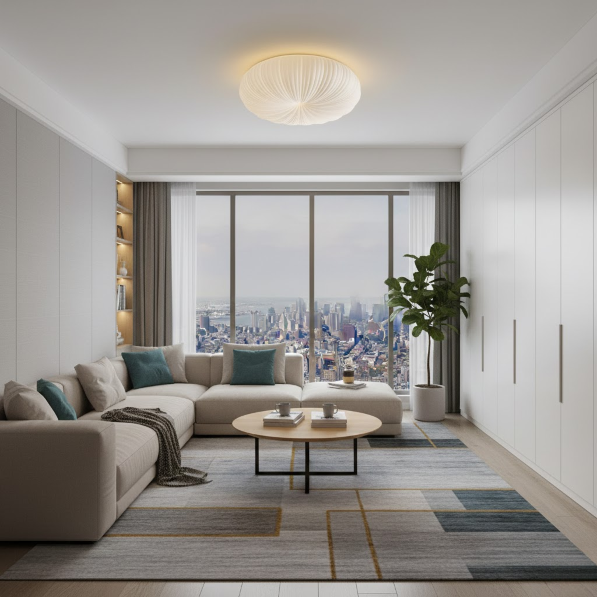 Japandi golvende plafondlamp met gebogen kap