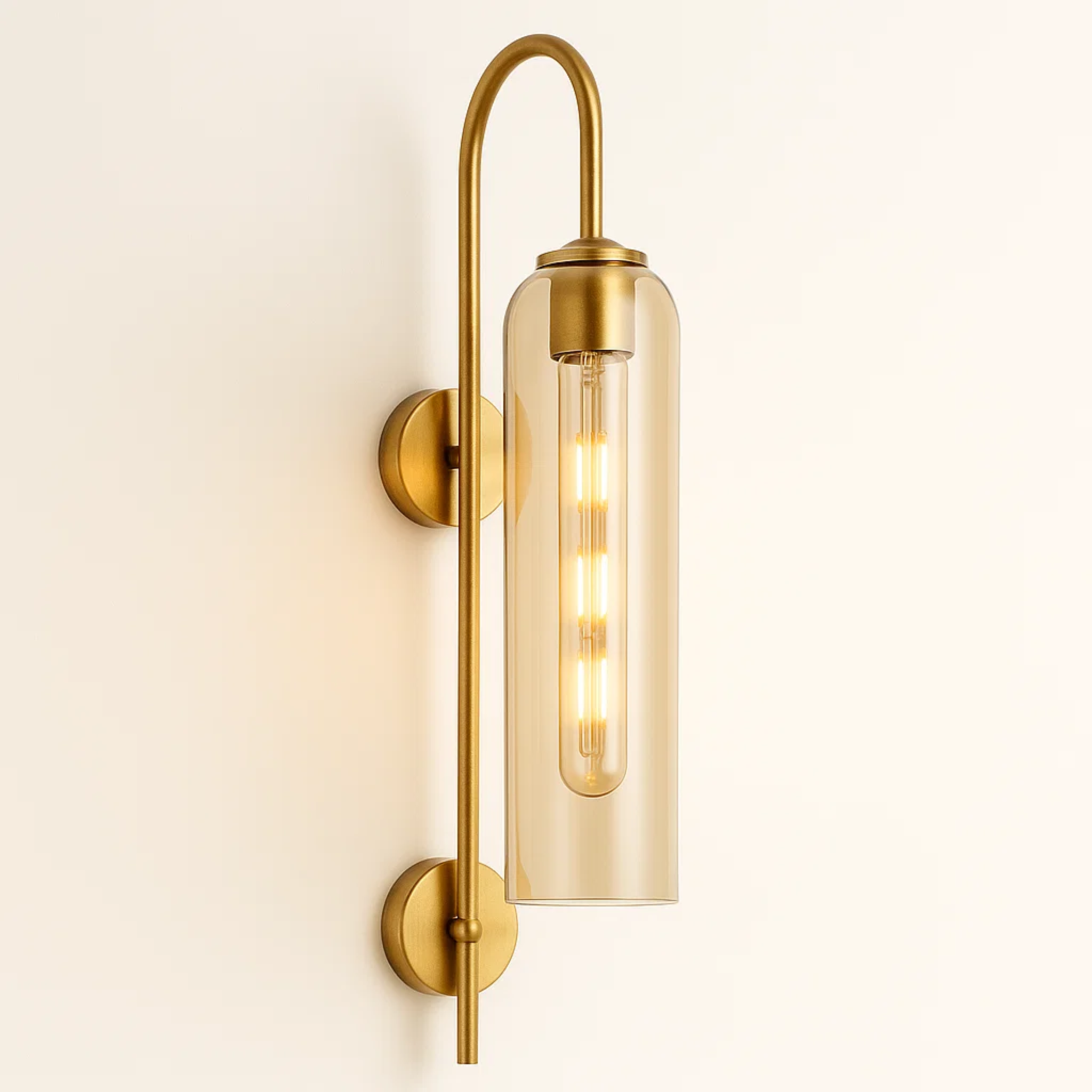 Metalen zwanenhals-wandlamp met glazen kap