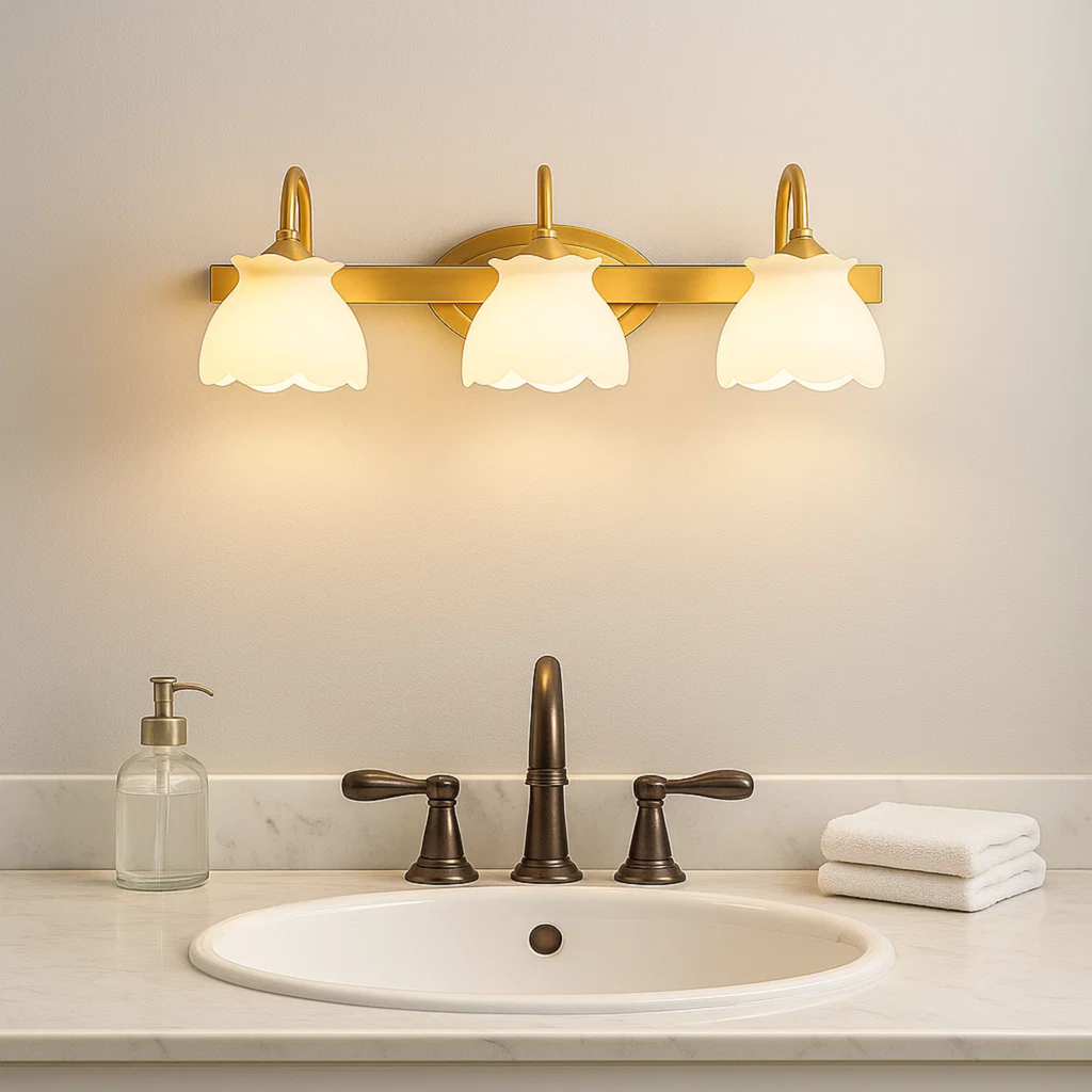 Klassieke wandlamp met bloemvormige glazen kap