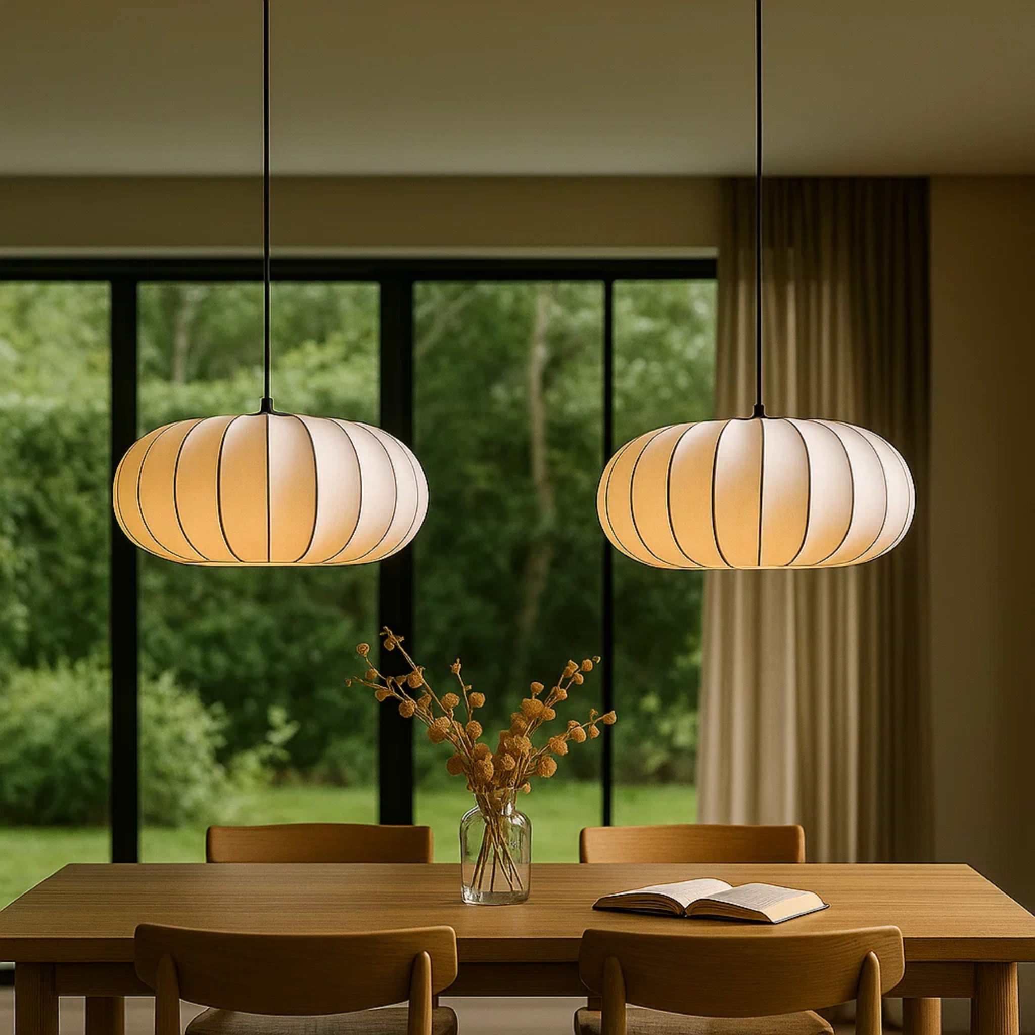 Japandi hanglamp met geplooide kap