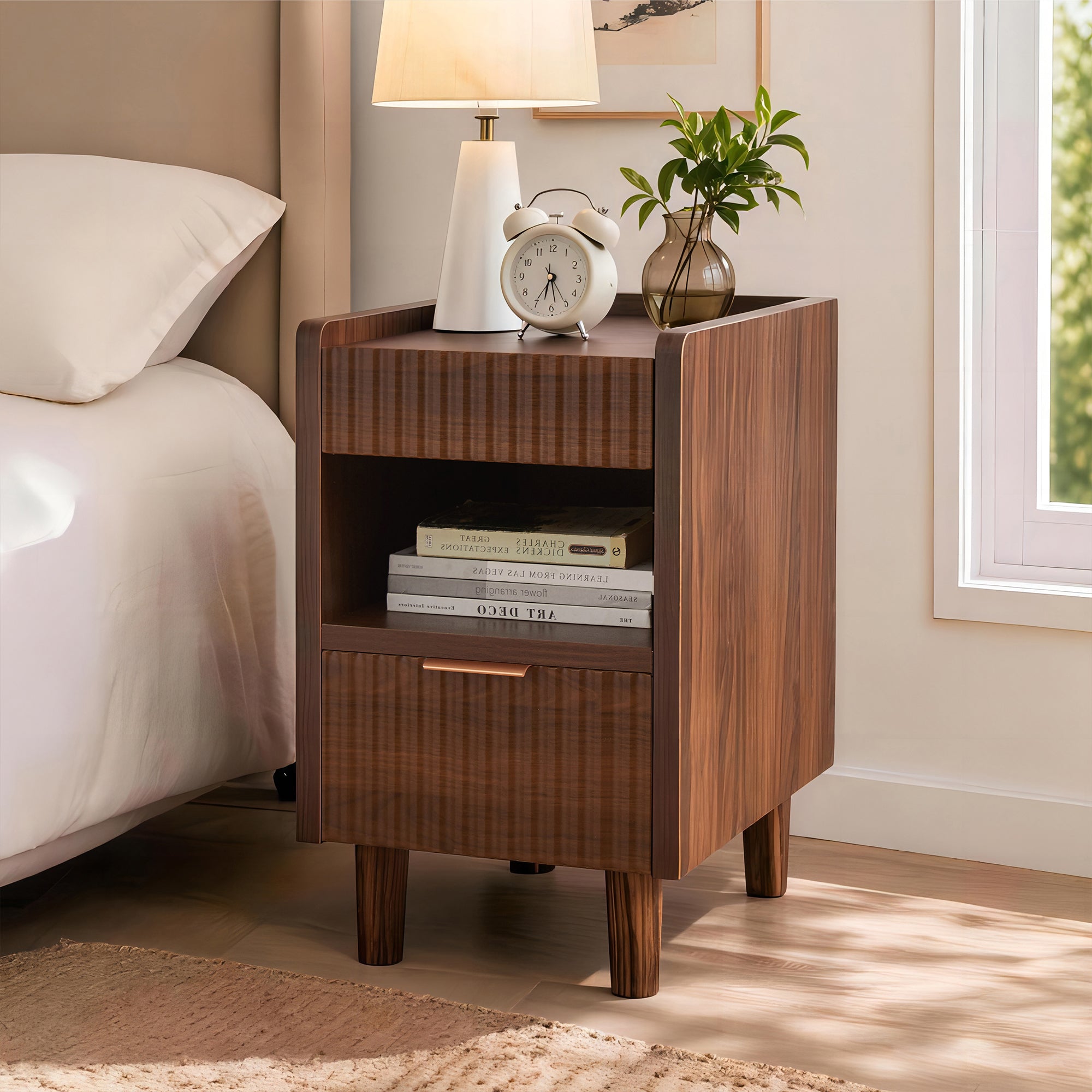 Maren Fluted Walnut Nightstand