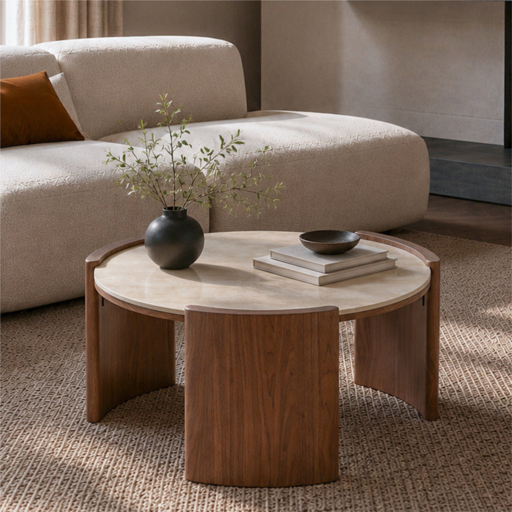 Anselm Round Travertine Coffee Table