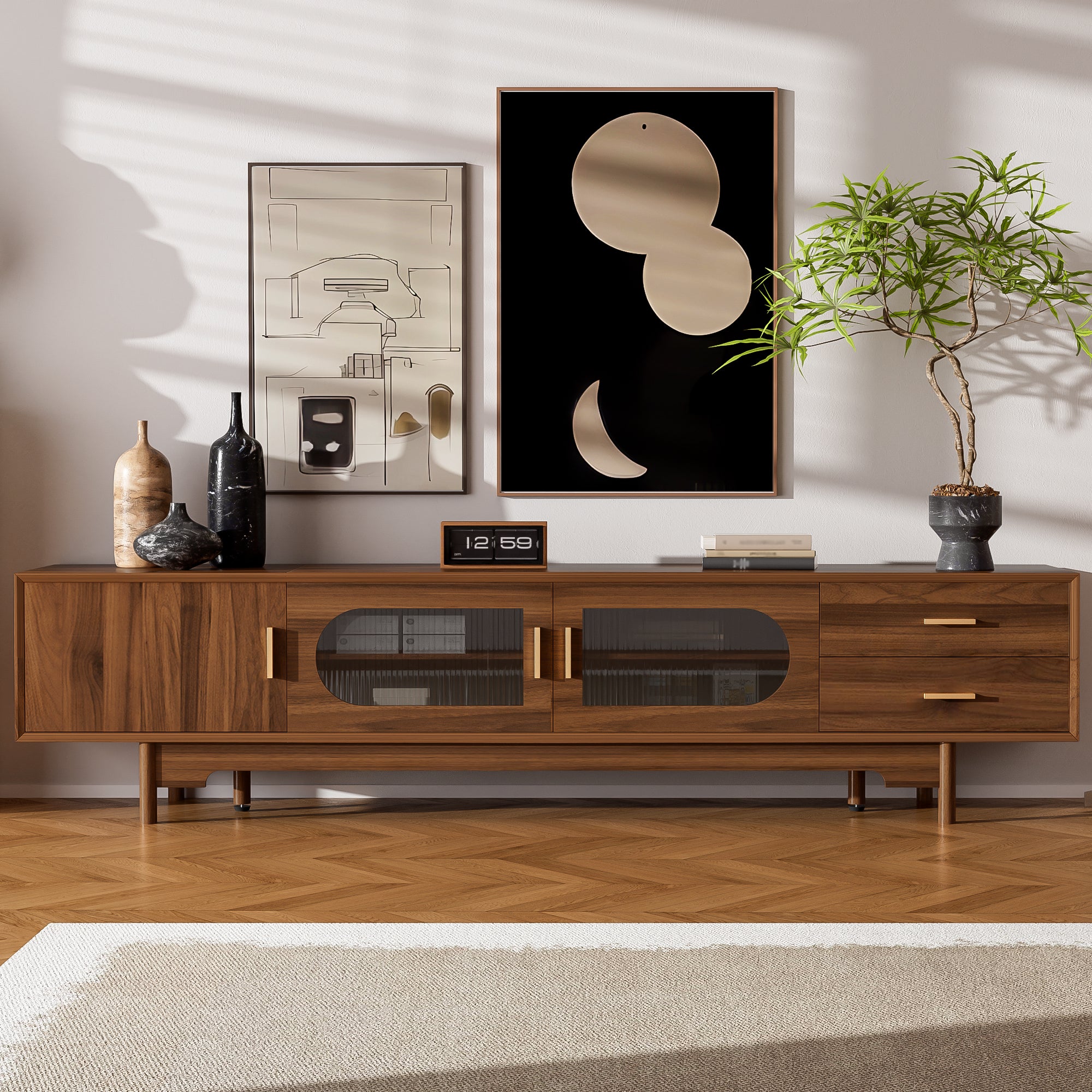 Uma Fluted Solid Wood TV Stand