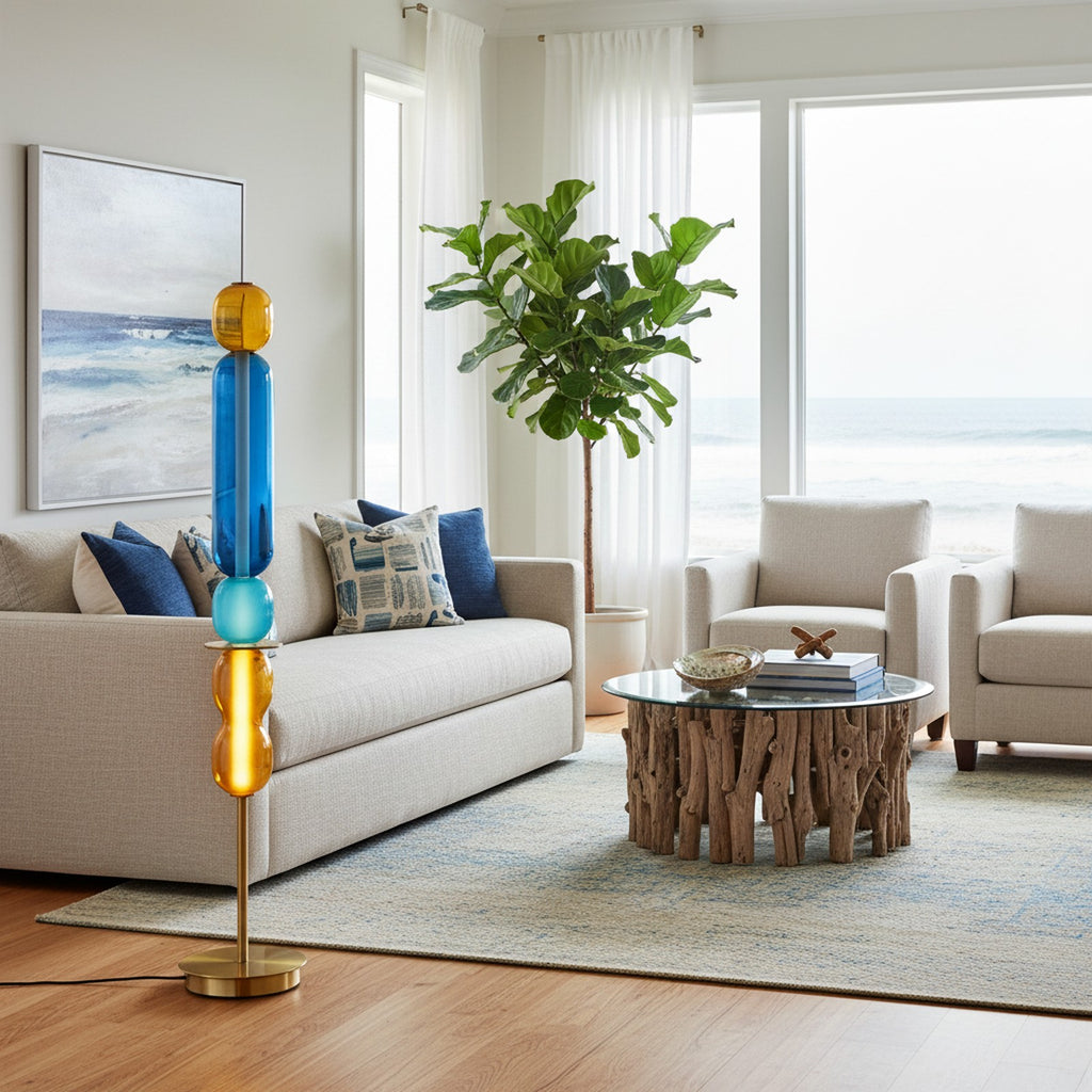 Drift Glass Floor Lamp - Coastal Living Room Lifestyle