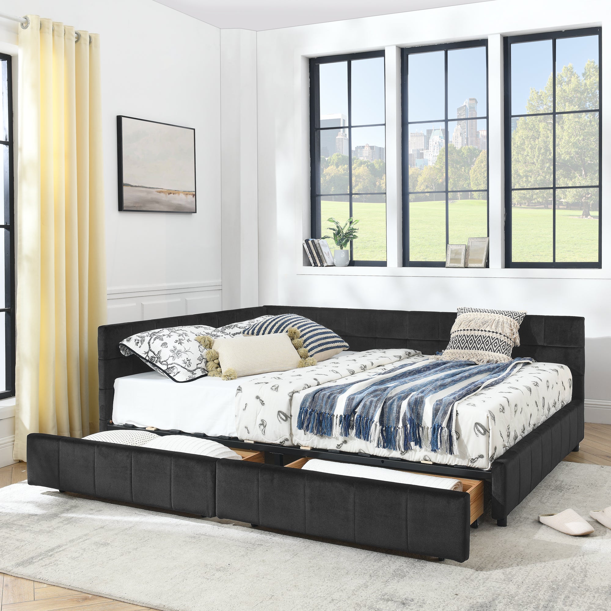 Jorun Storage Velvet Queen Bed Frame