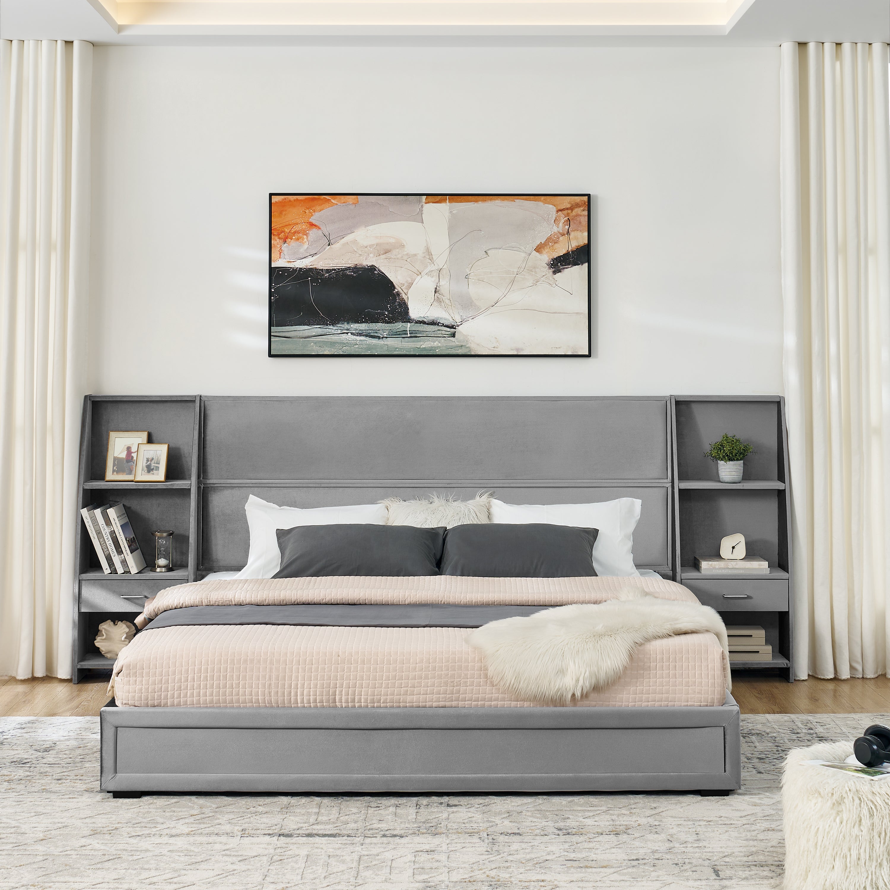 Bodil Velvet King Platform Bed Frame