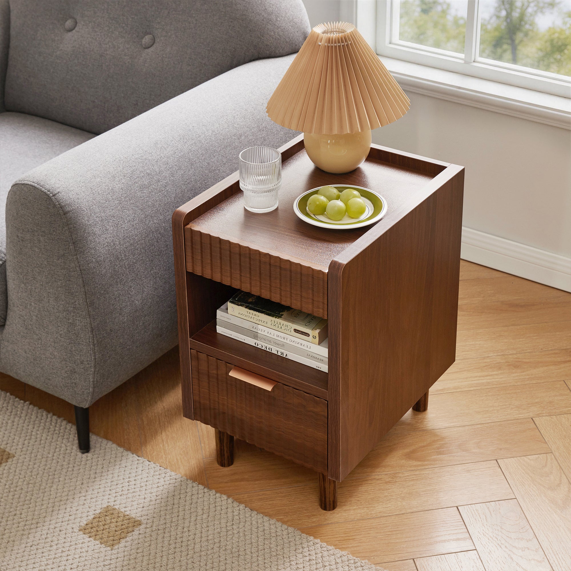 Maren Fluted Walnut Nightstand