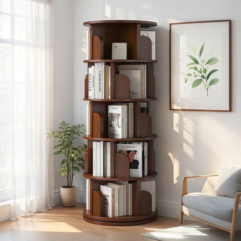 Dagrun Rotating Walnut Bookshelf