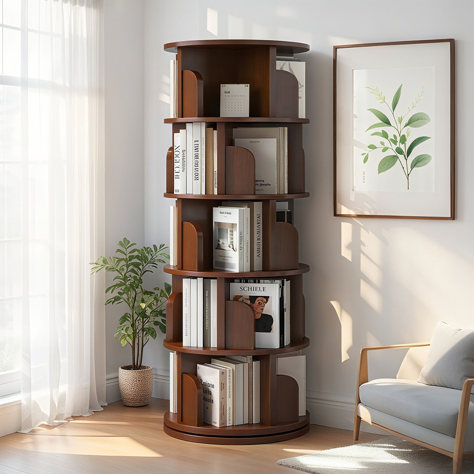 Dagrun Rotating Walnut Bookshelf