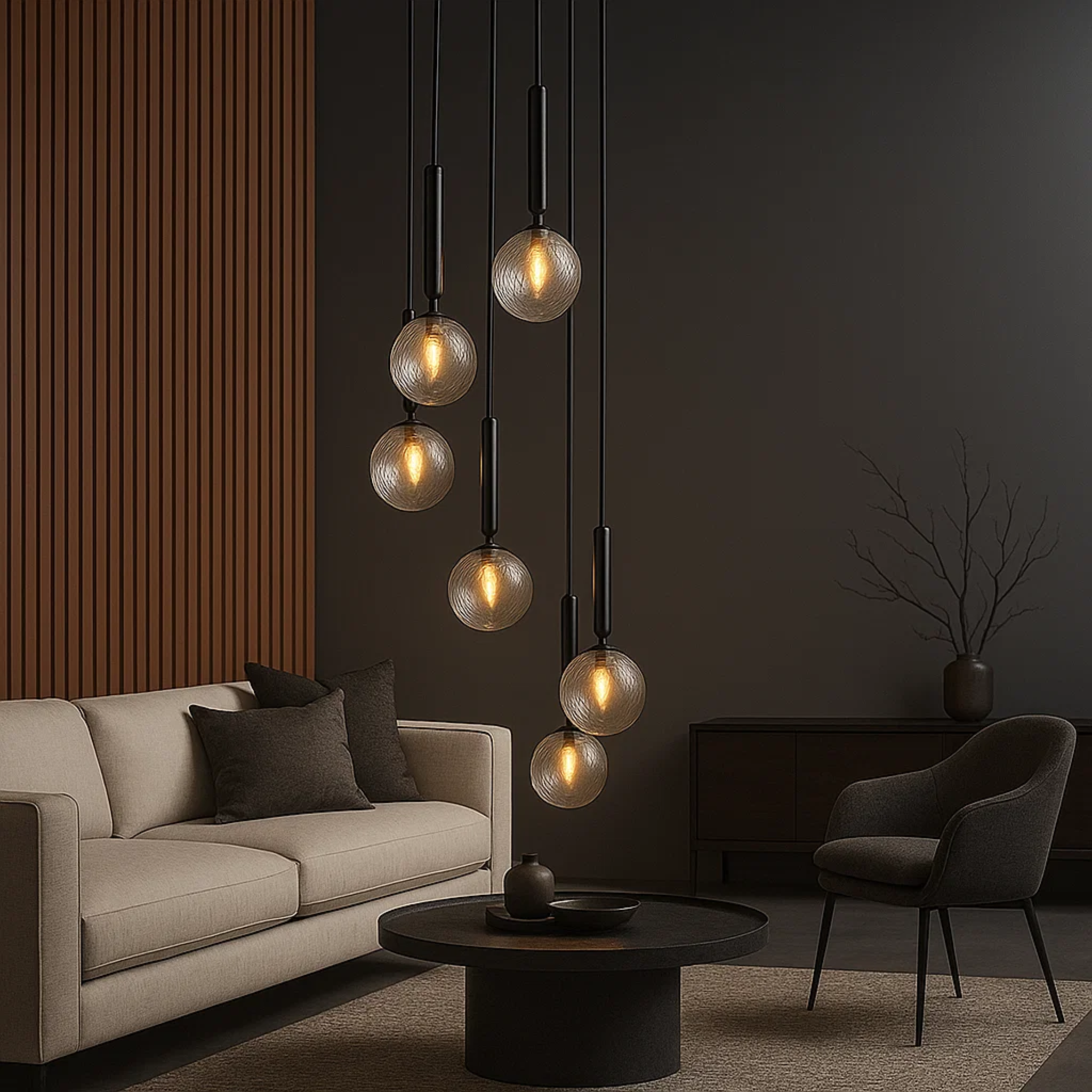 Moderne hanglamp met cascaderende glasbollen in opaallook