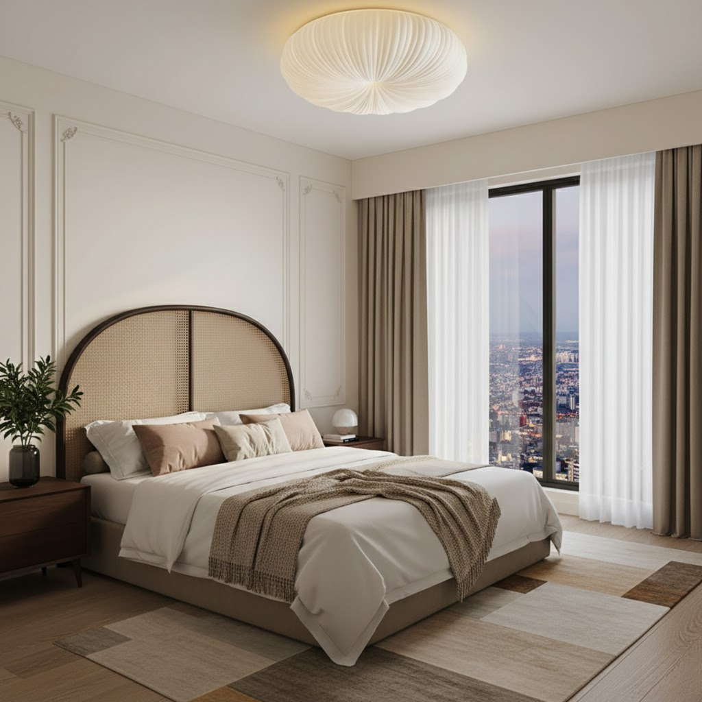 Japandi golvende plafondlamp met gebogen kap