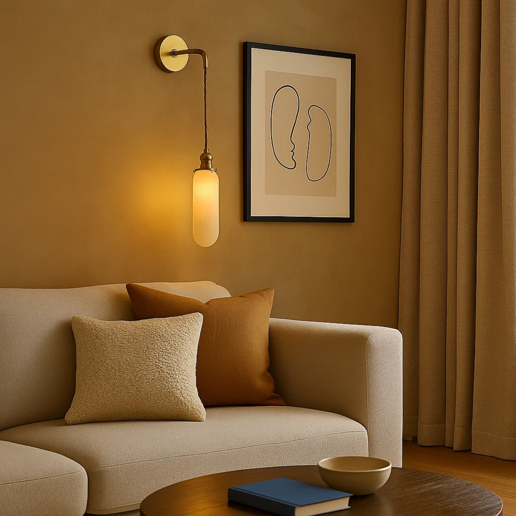 Moderne porseleinen wandlampen in messingkleur met wit