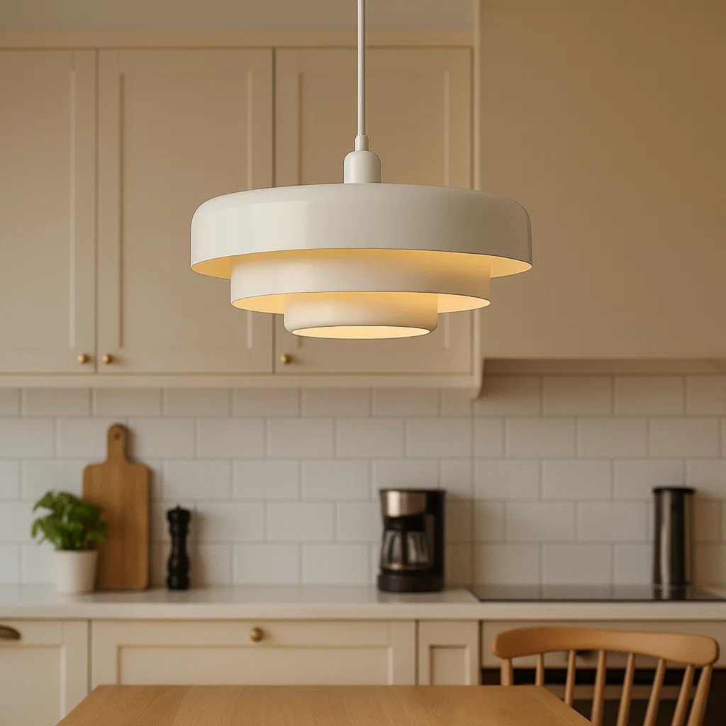 Retro gekleurde hanglamp met gelaagde kap