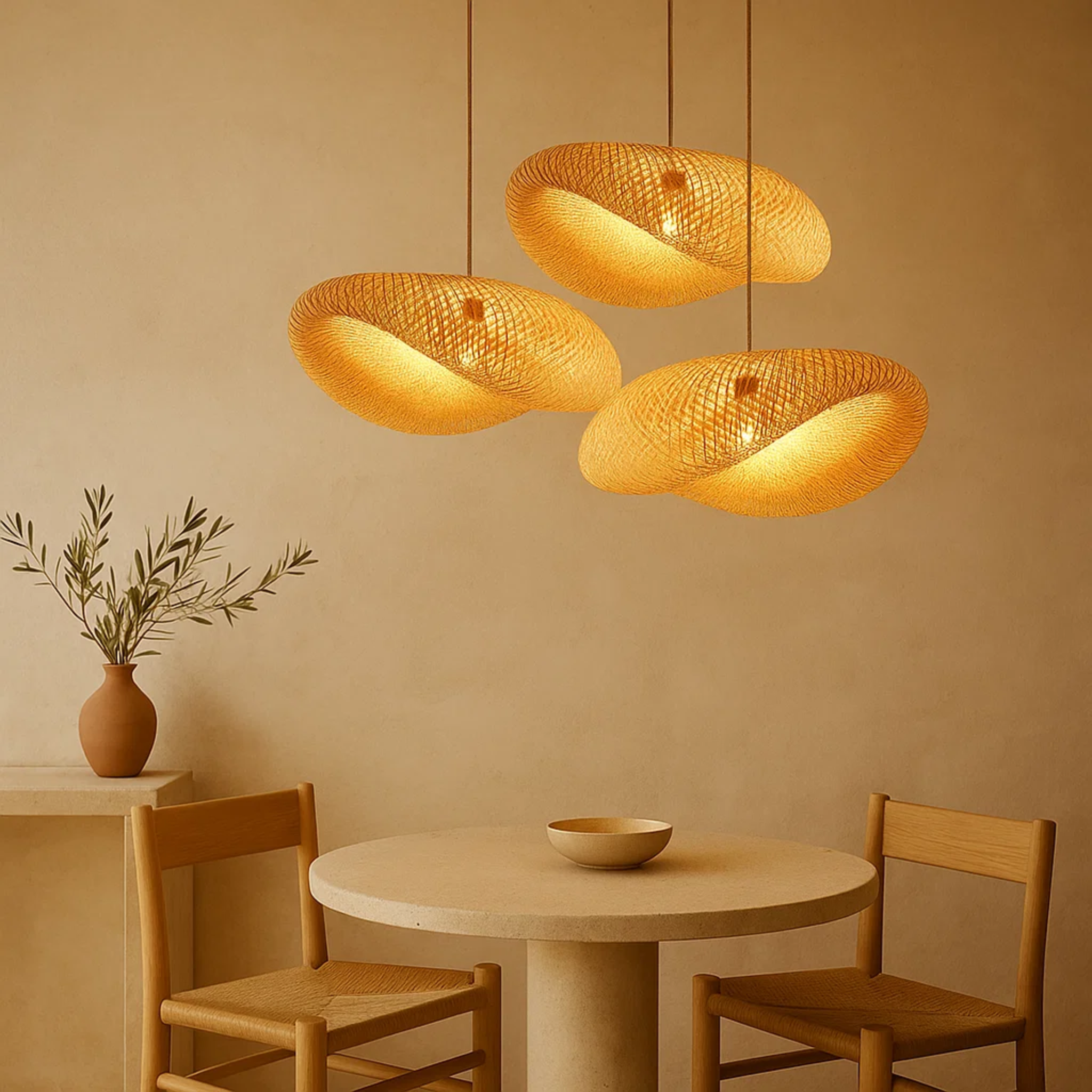 Warme bamboe plafondlamp voor een rustige sfeer