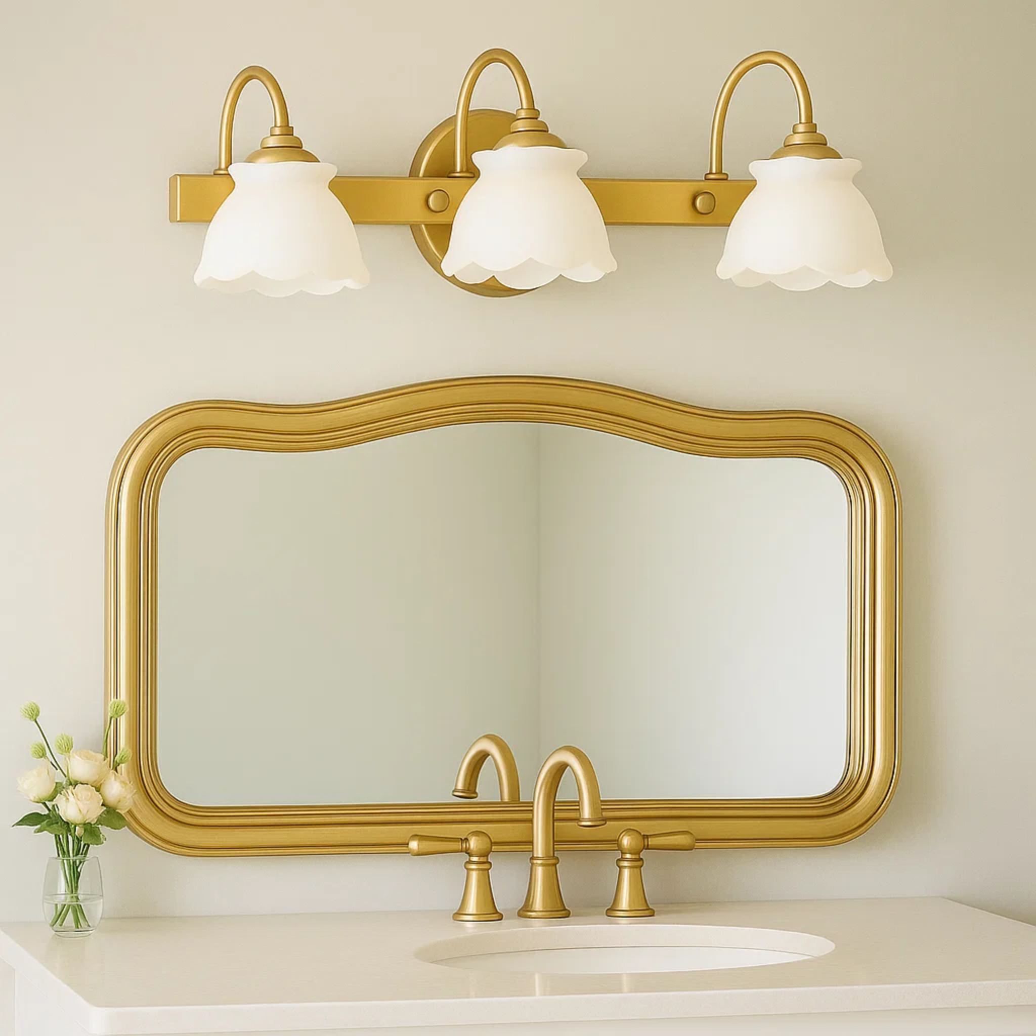 Klassieke wandlamp met bloemvormige glazen kap