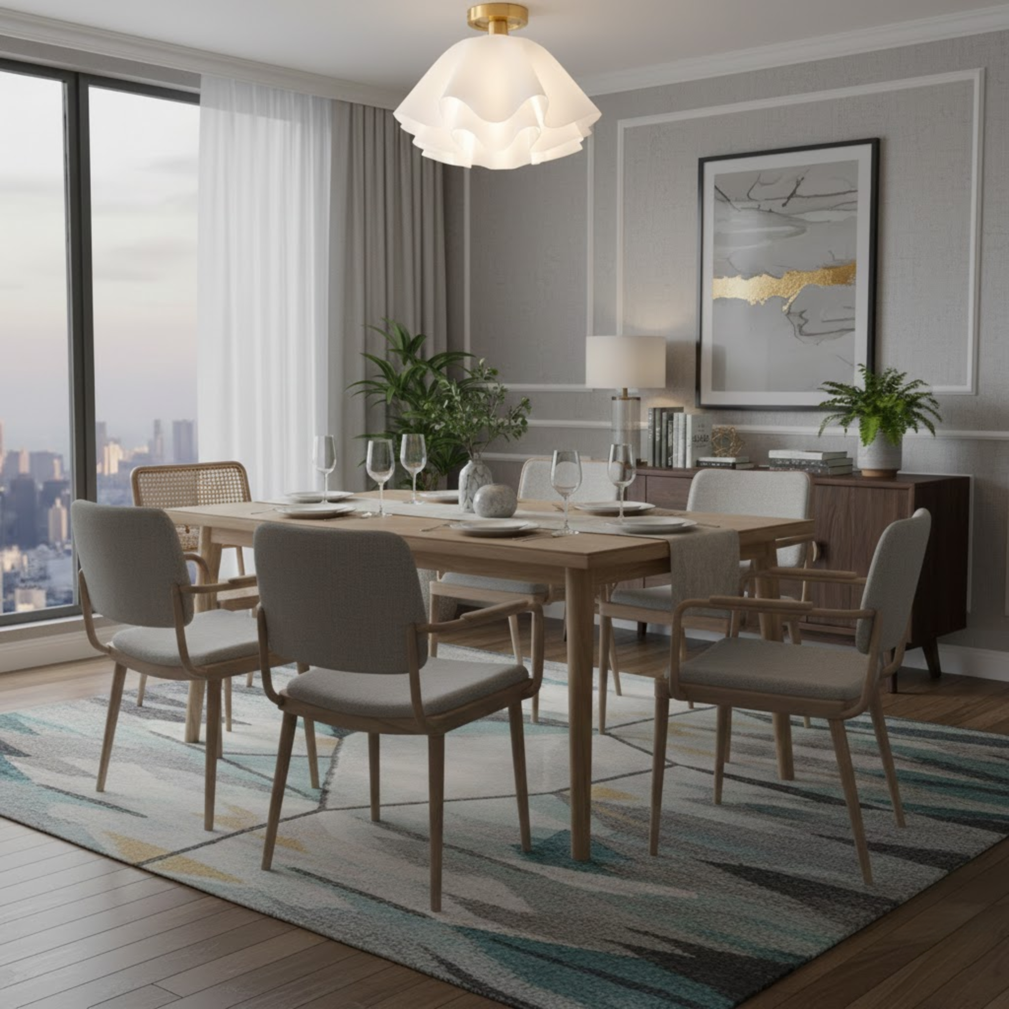 Moderne witte plafondlamp met golvende, meerlaagse kap