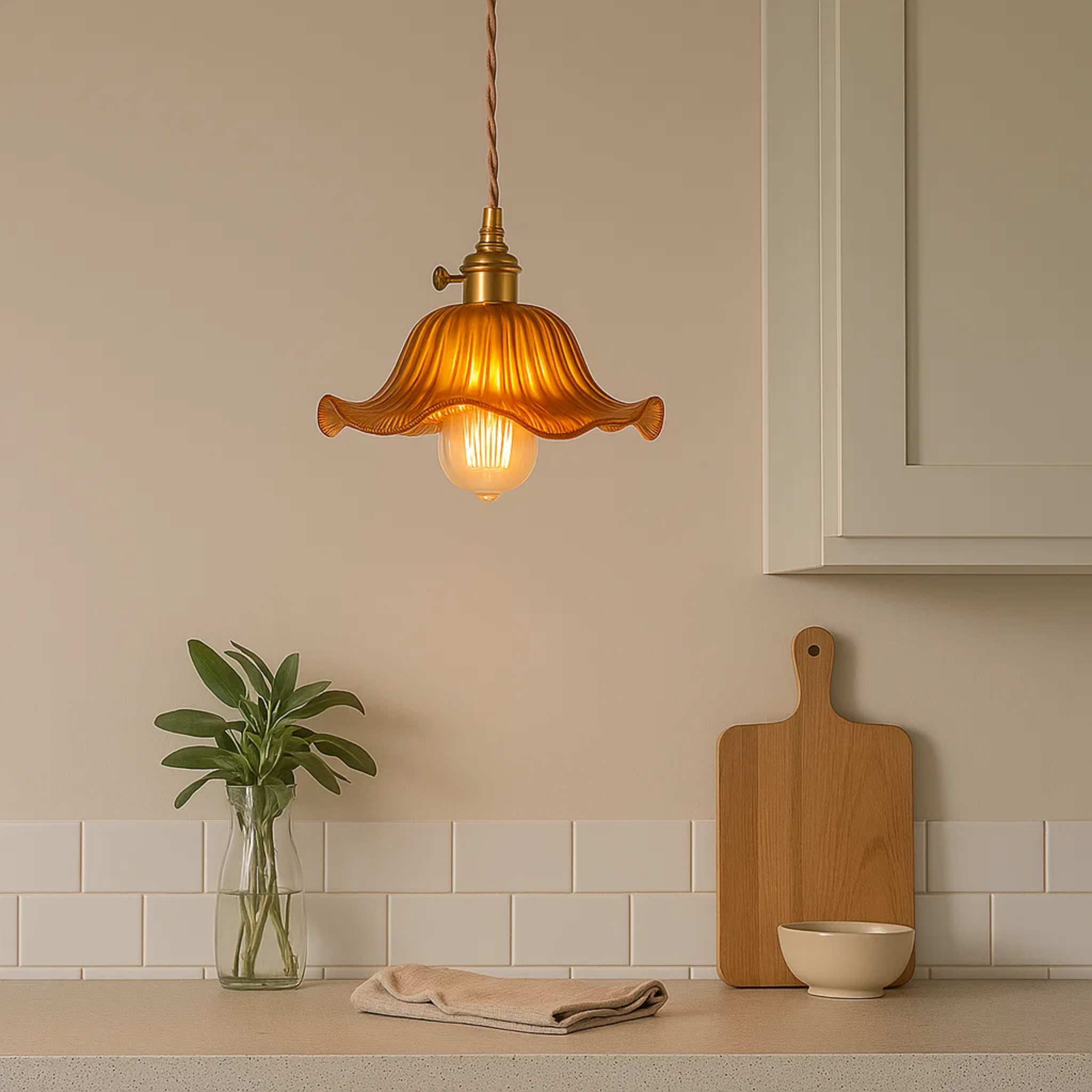 Vintage glazen bloemvormige hanglamp