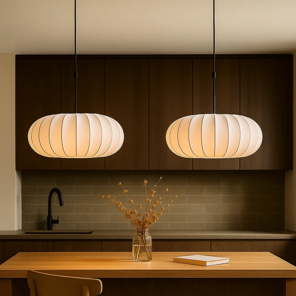 Japandi hanglamp met geplooide kap