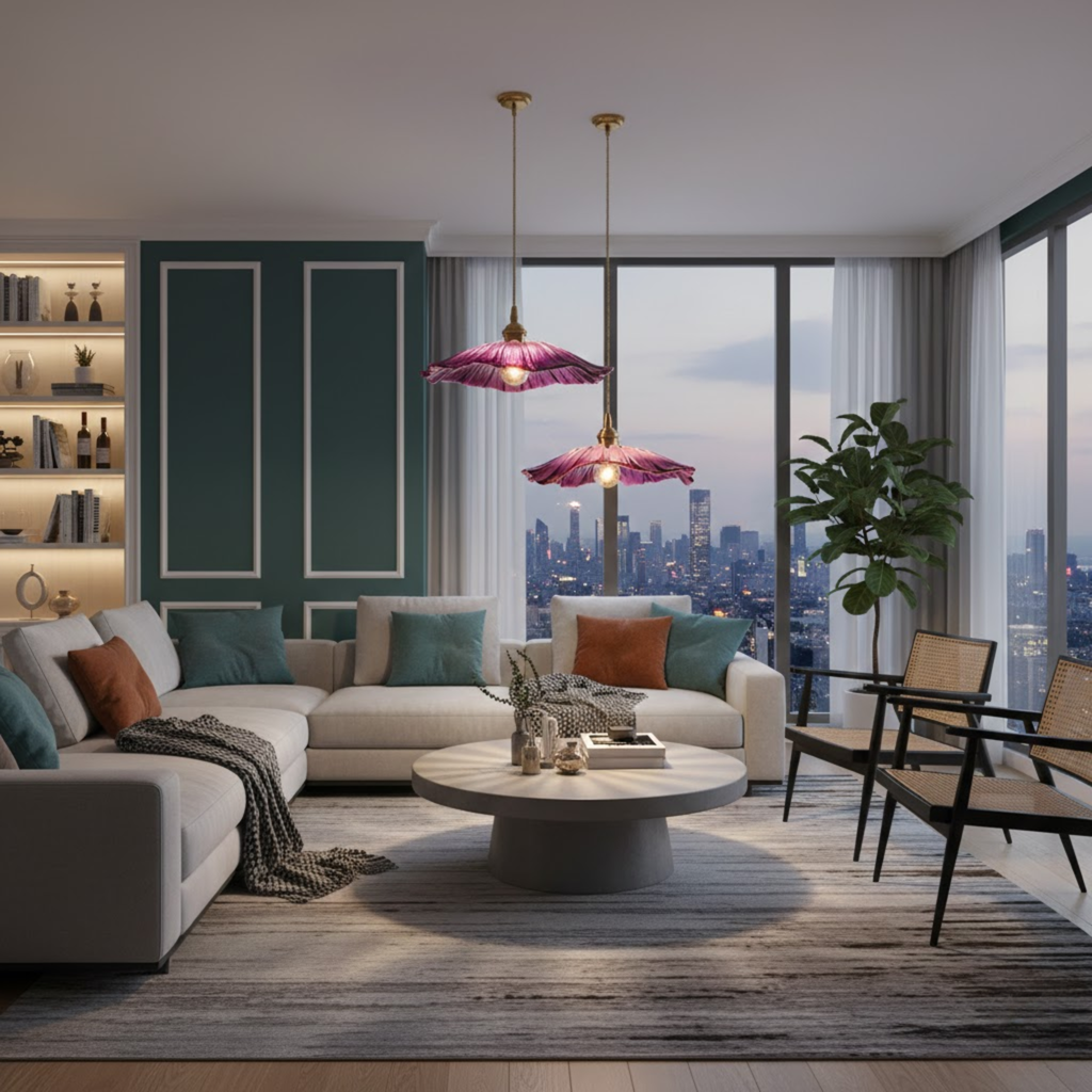 Klassieke bloemvormige glazen hanglamp