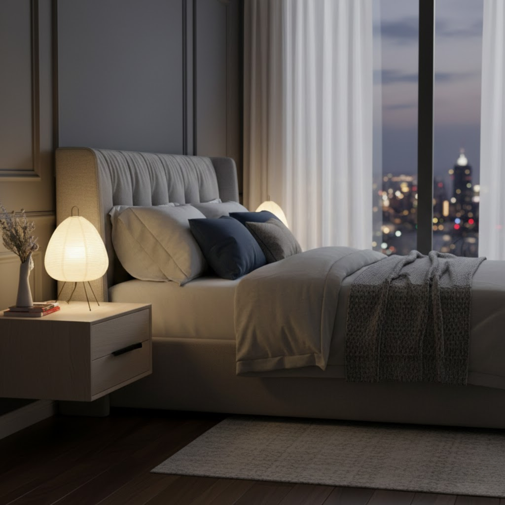 Japandi witte tafellamp met rijstpapieren kap