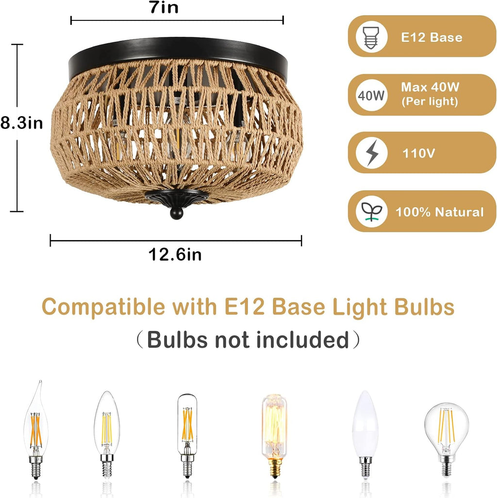 Gislog Rattan Flush Mount Light