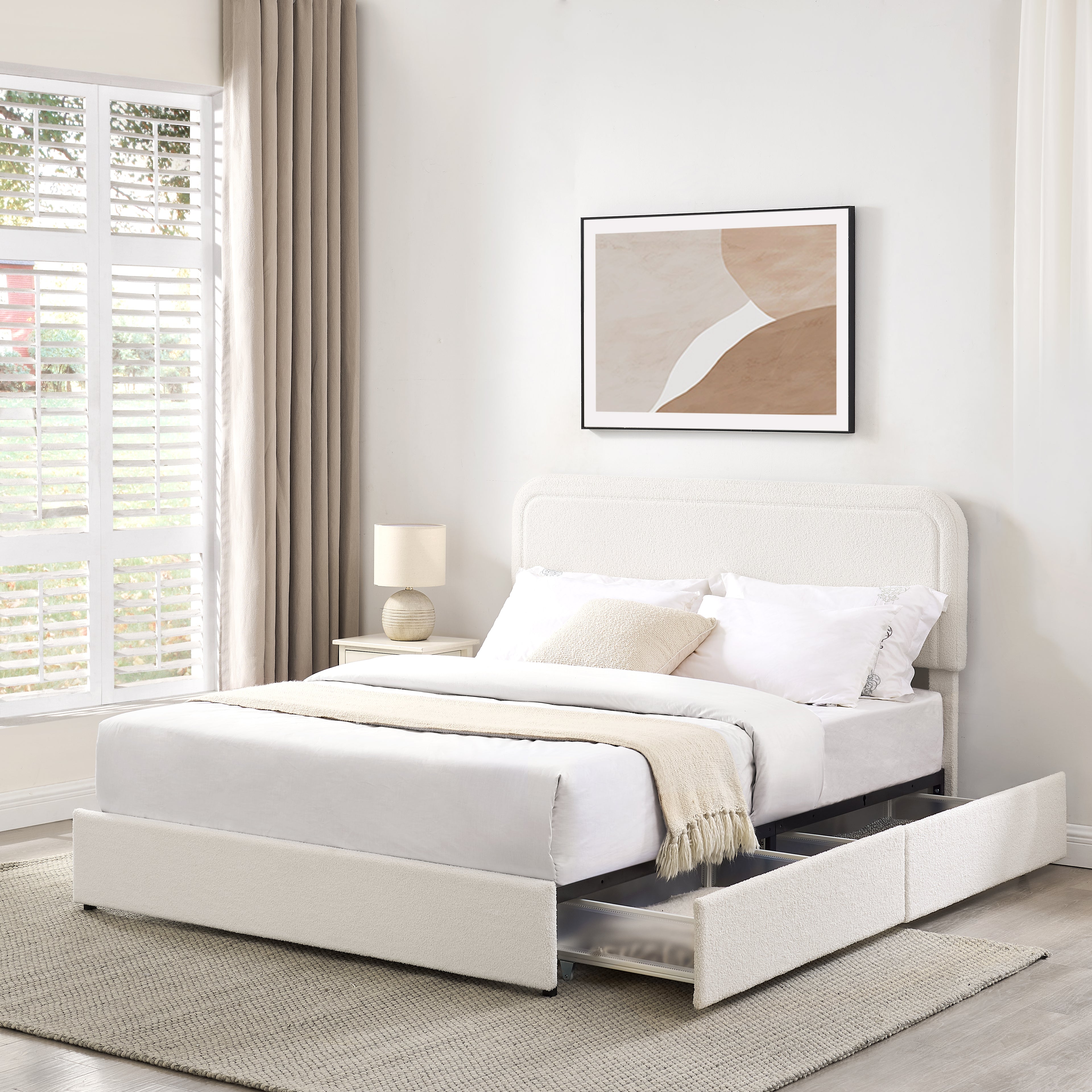 Kirsten Curved Boucle Queen Platform Bed Frame