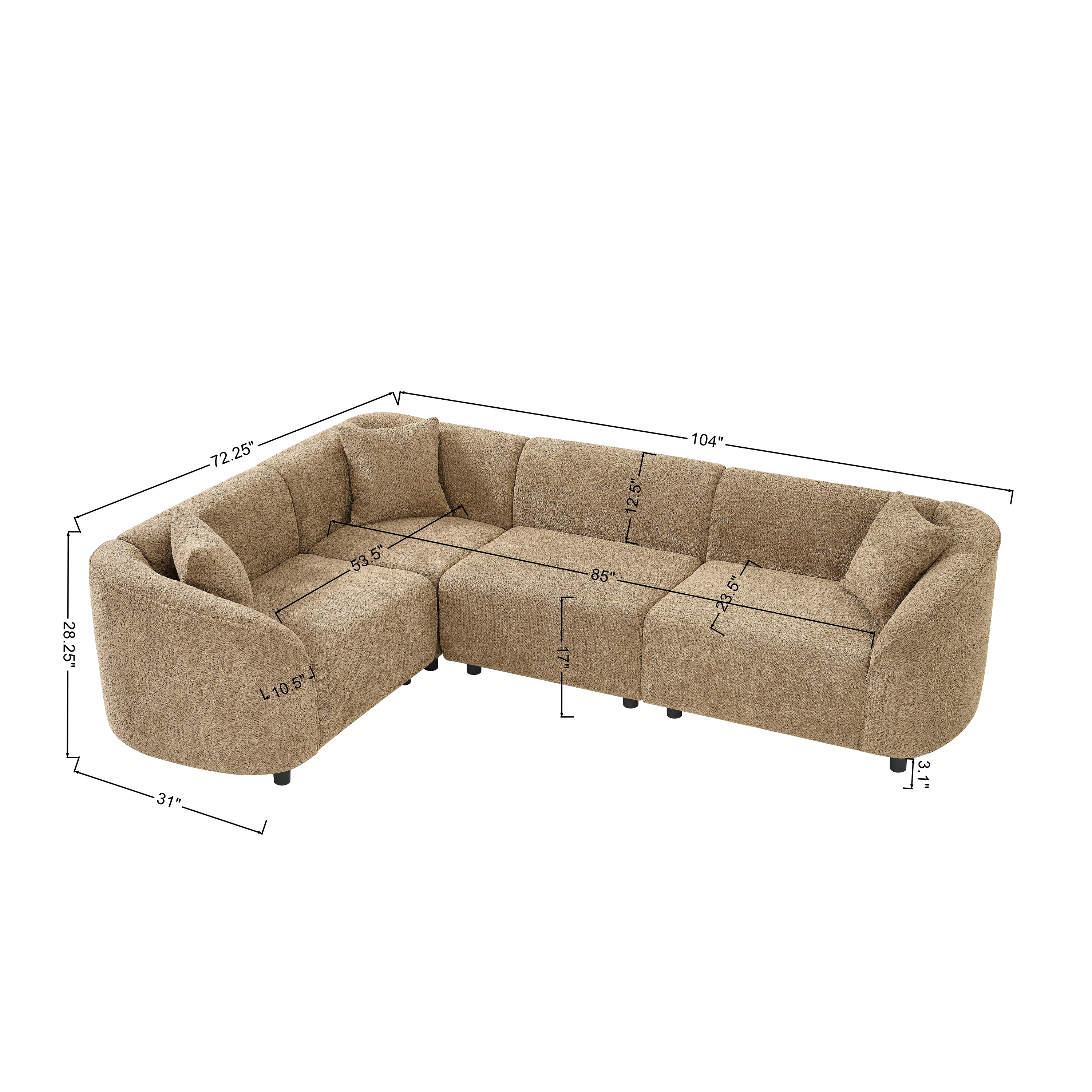 Lauge 4-Piece Curved Boucle Sectional Sofa