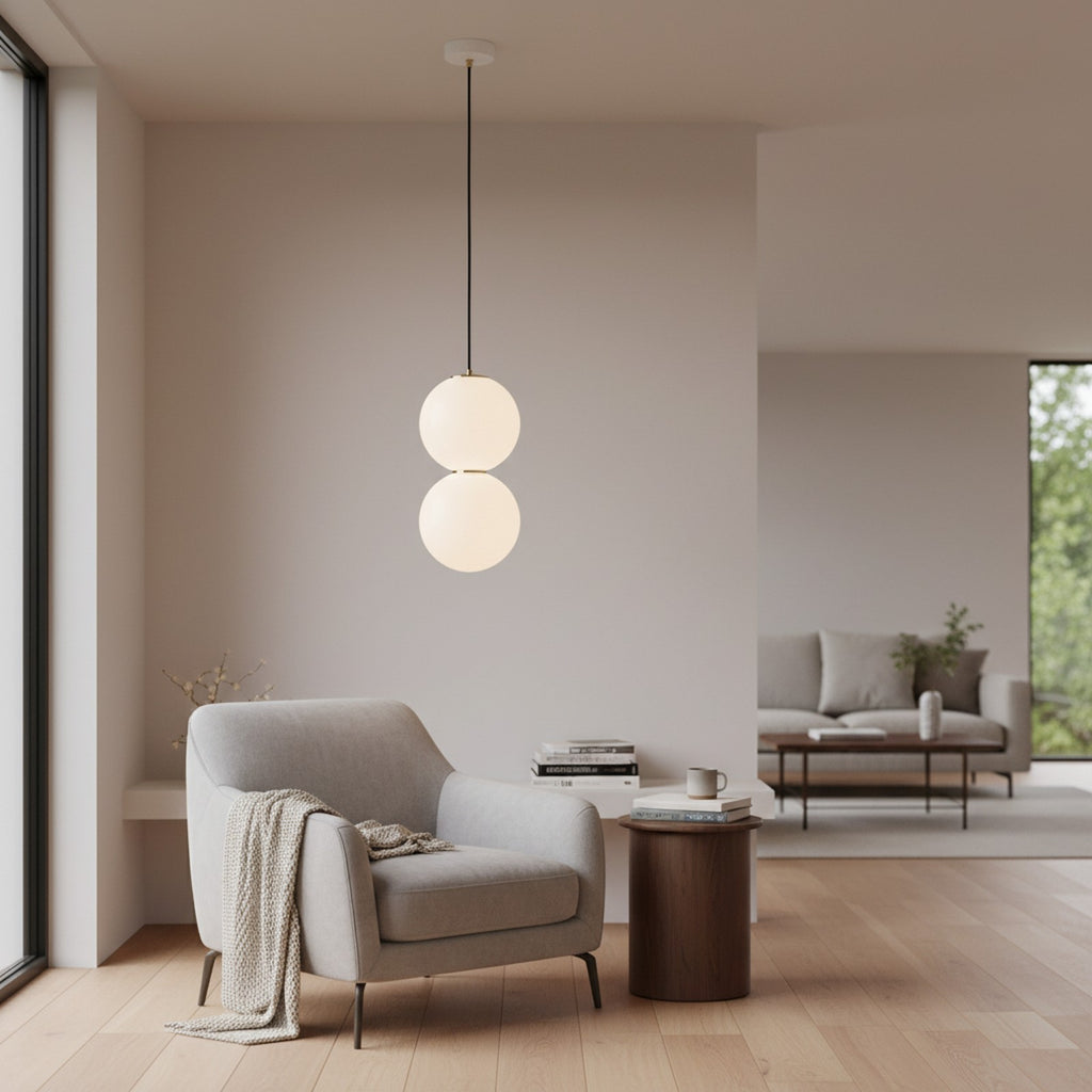 Pearls E Double Suspension Light - Living Room Reading Nook Setting