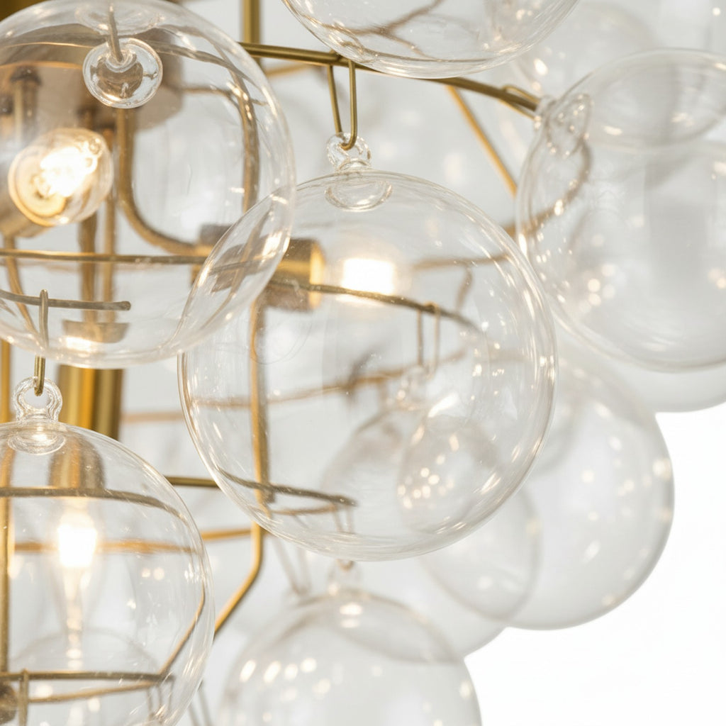 Luxury Cluster Grape Clear Glass Bubble Chandelier - Detail