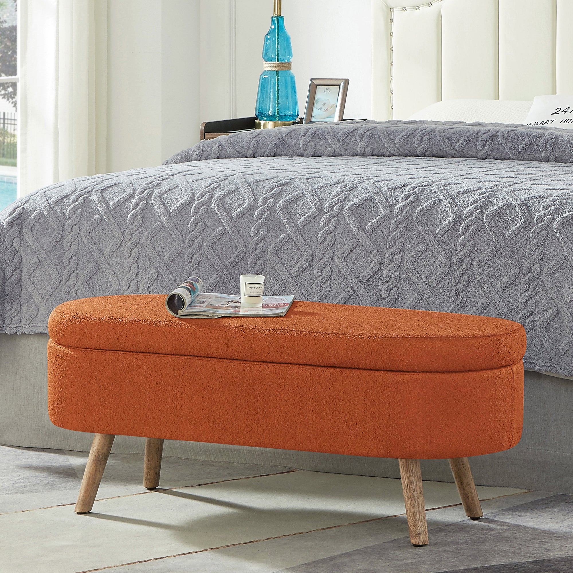 Mika Oval Boucle Storage Bench