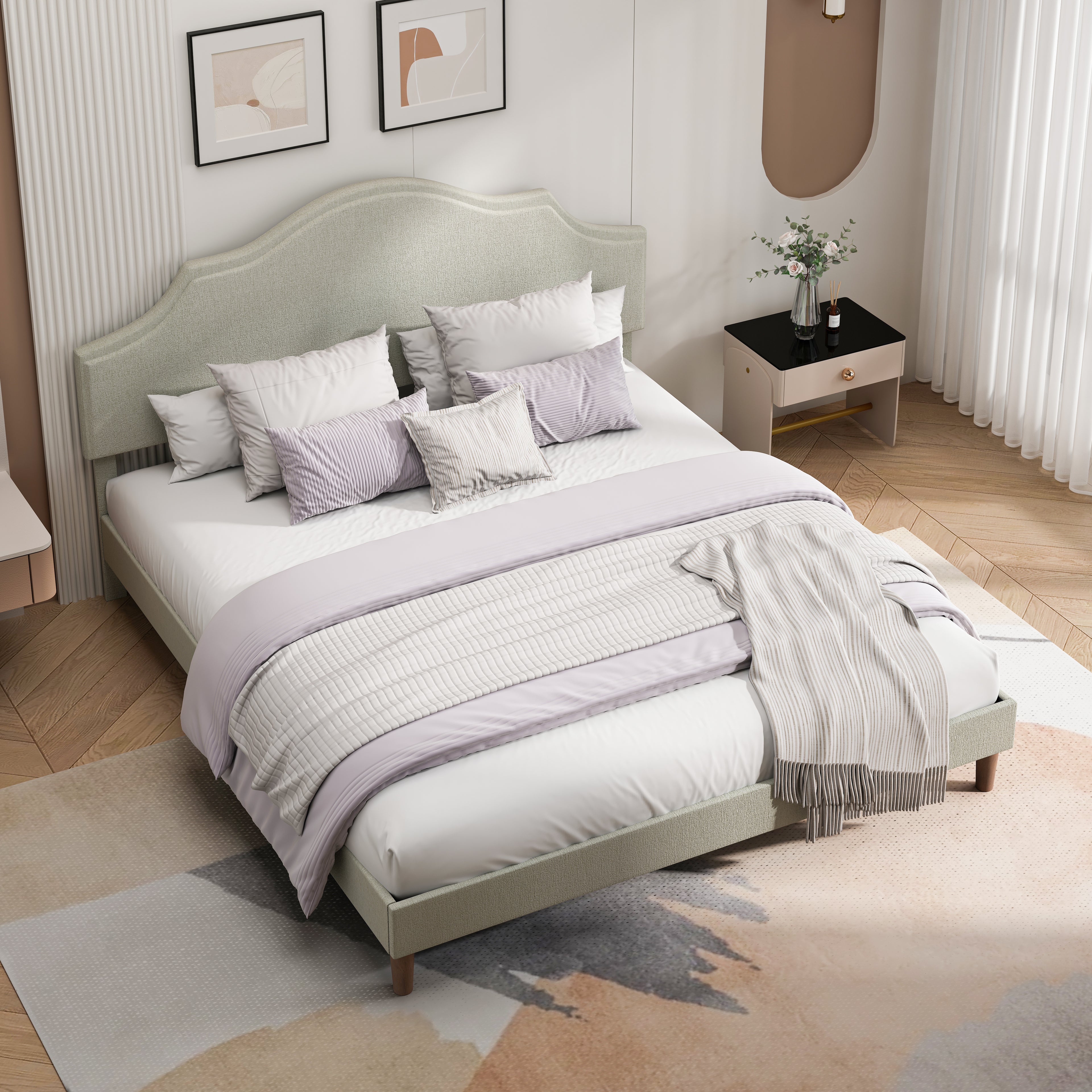 Bjorn Linen King Platform Bed Frame