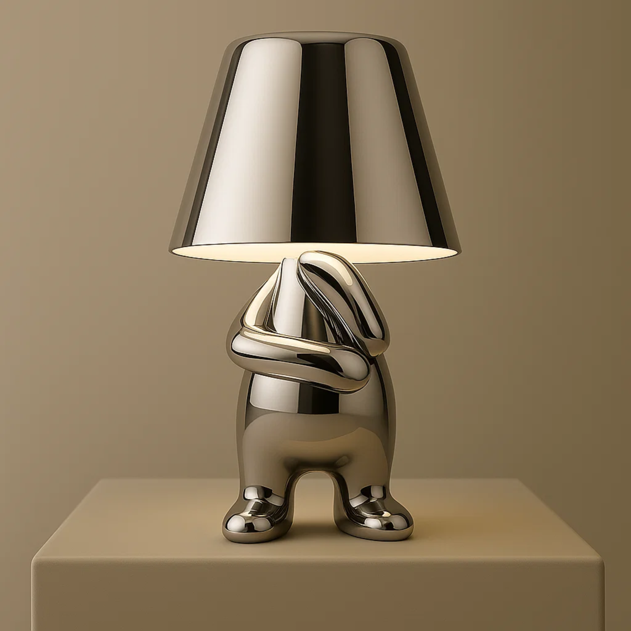 Moderne oplaadbare tafellamp met decoratief figuur