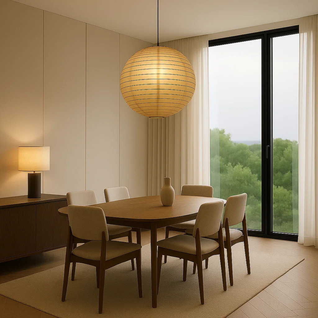 Japandi hanglamp met papieren lantaarnkap