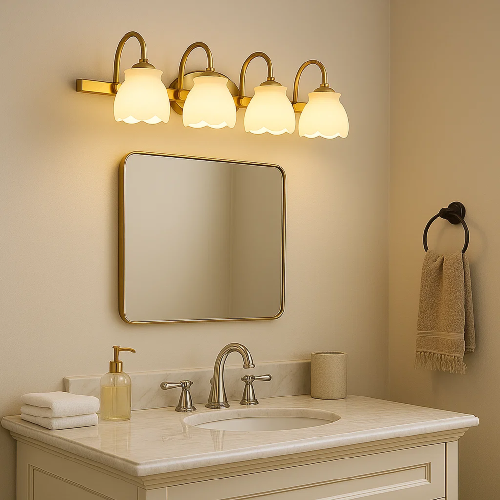 Klassieke wandlamp met bloemvormige glazen kap