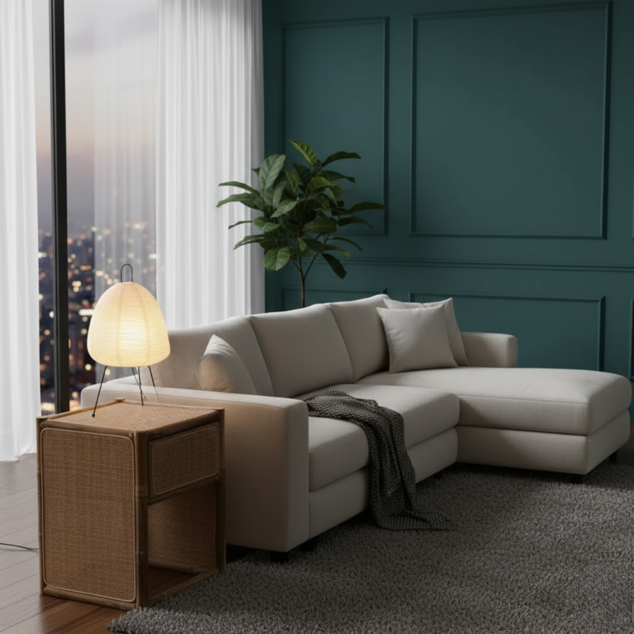 Japandi witte tafellamp met rijstpapieren kap